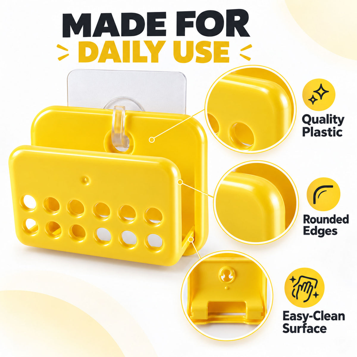 Self-Adhesive Sponge and Soap Holder | No-Drill Sink Organizer & Multipurpose Kitchen Caddy