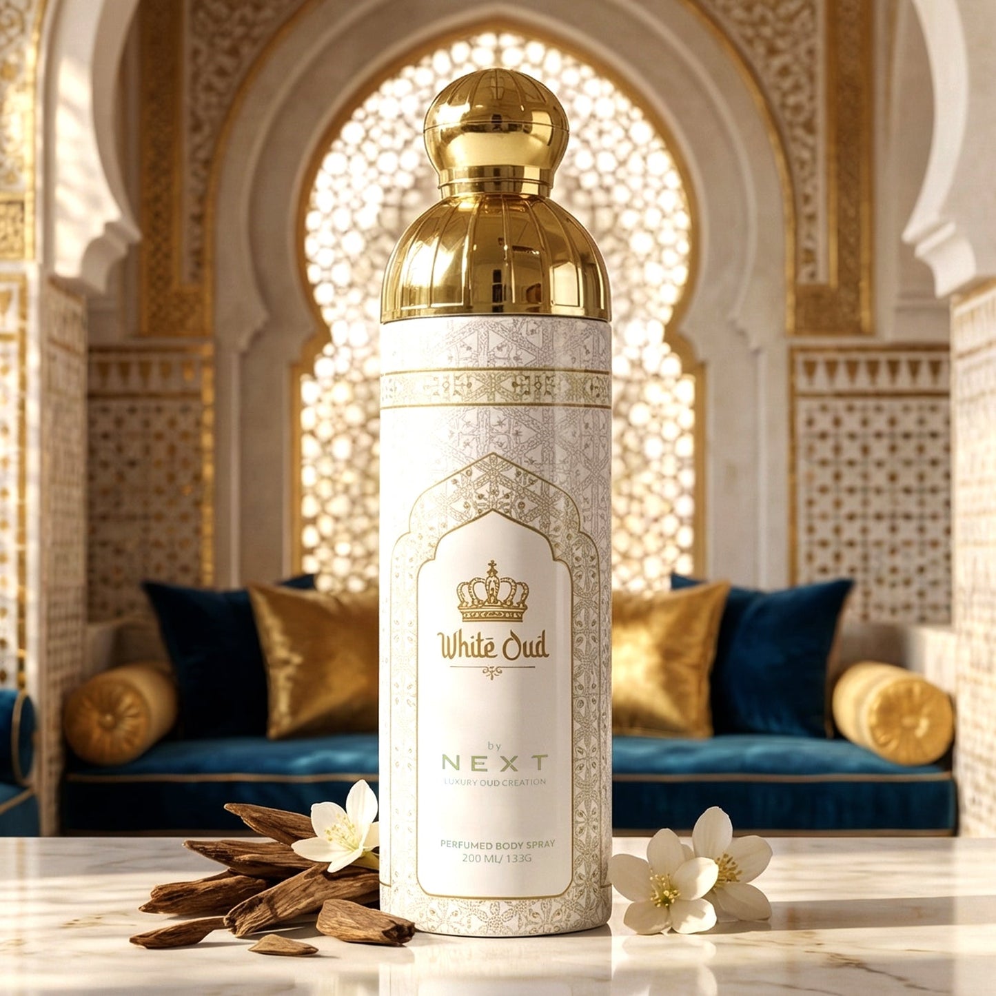 Next White Oud perfume deodorant bottle view