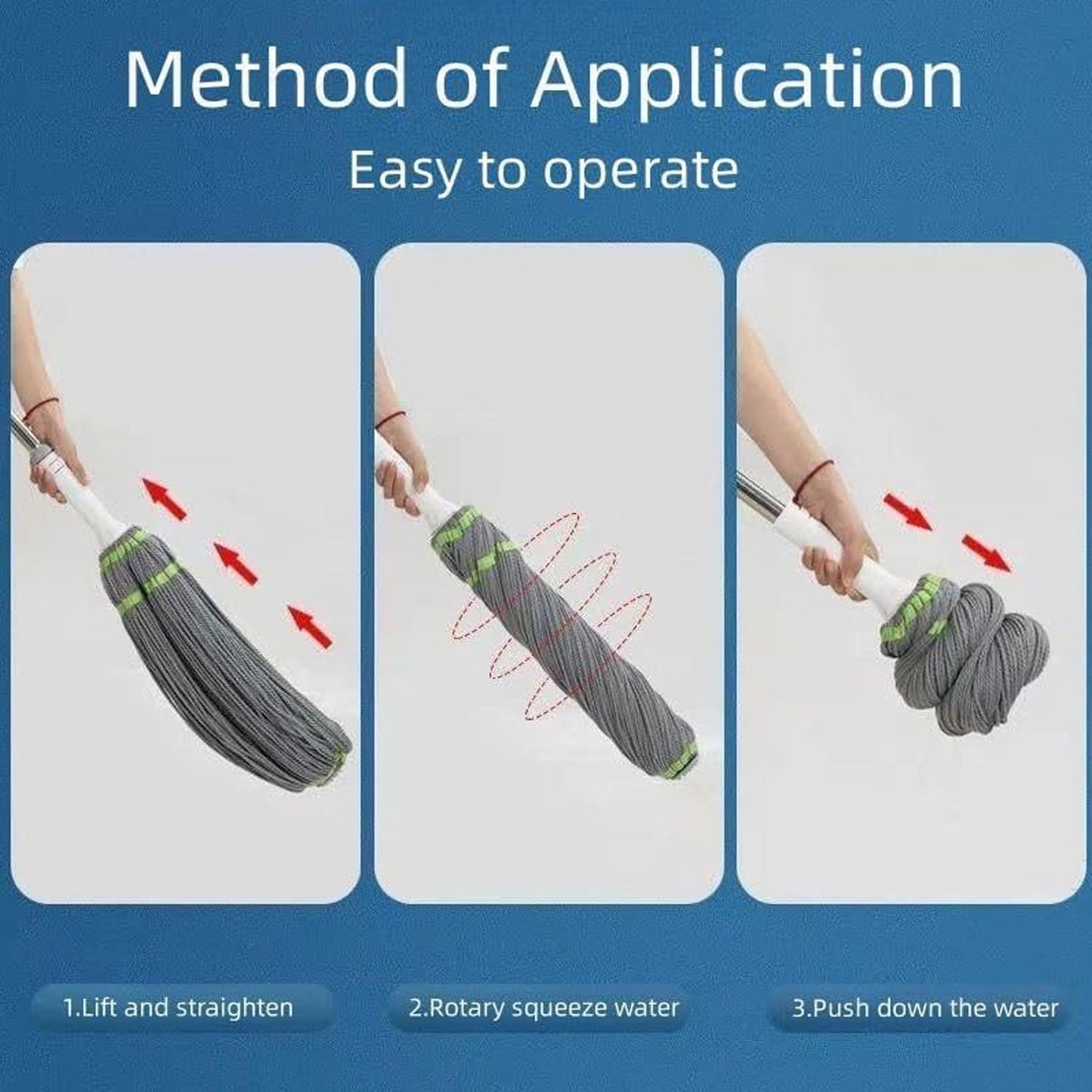 Self-Wringing Squeeze Mop - Stainless Steel Handle | Natation