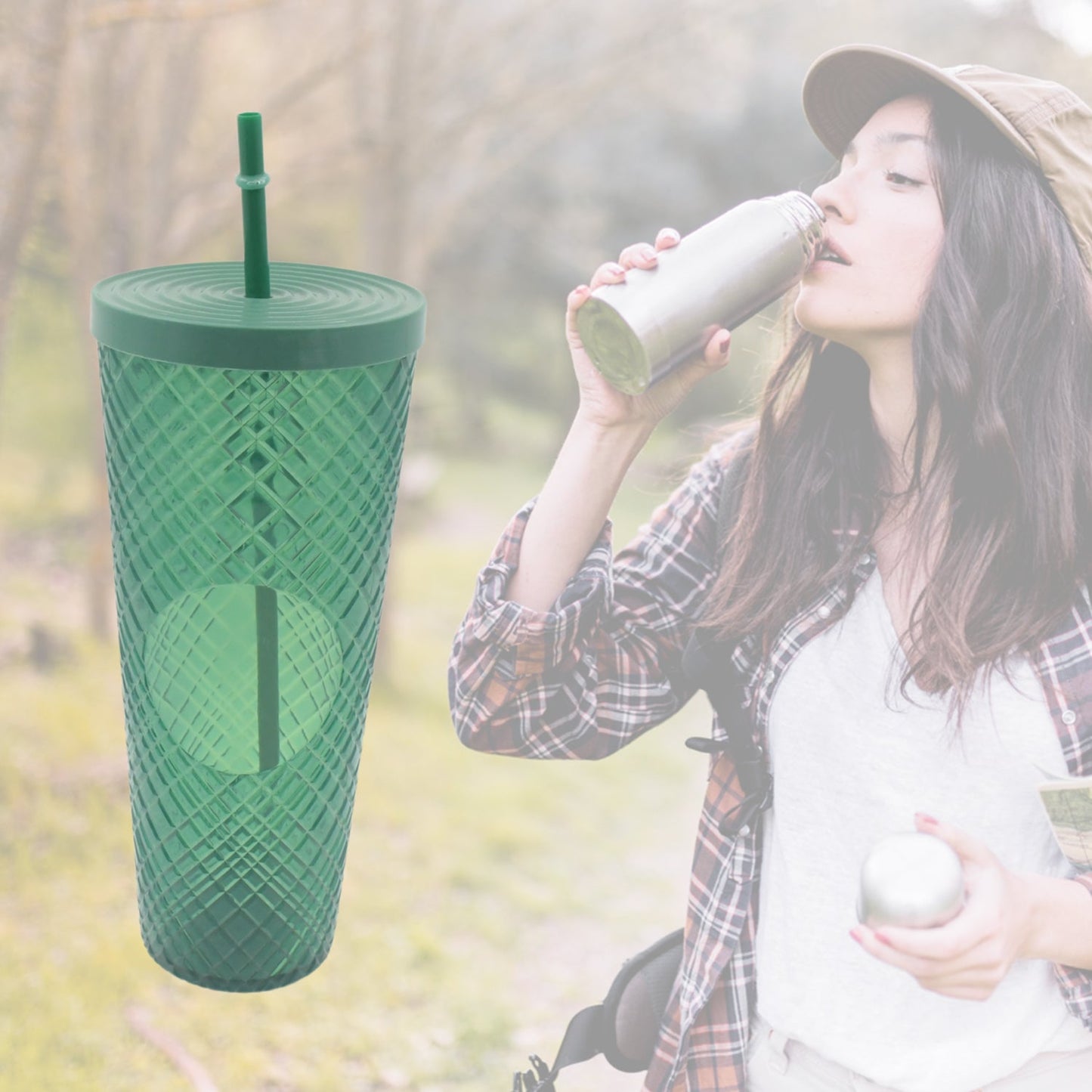 Cup with Straw & LED Lighting Reusable Matte Studded Tumbler with Leak Proof Lid Water Cup Travel Mug Coffee Ice Water Bottle Double Walled Insulated Tumbler BPA Free (1 Pc)