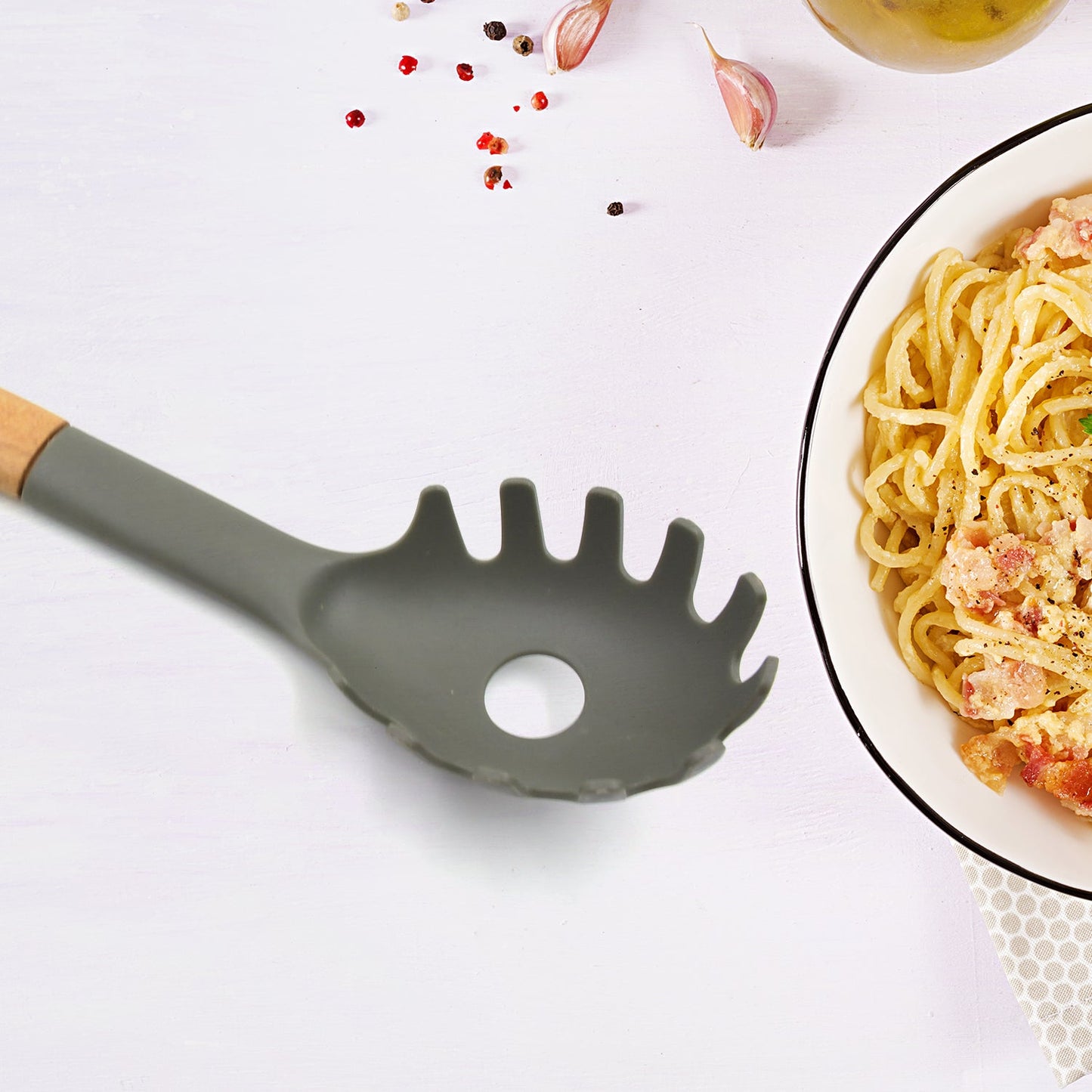 Plastic Kitchen Accessories Whisk , Pasta Spoon & Soup Spoon Heat Resistant Non Stick Spoons Kitchen Cookware Items (1 Pc )