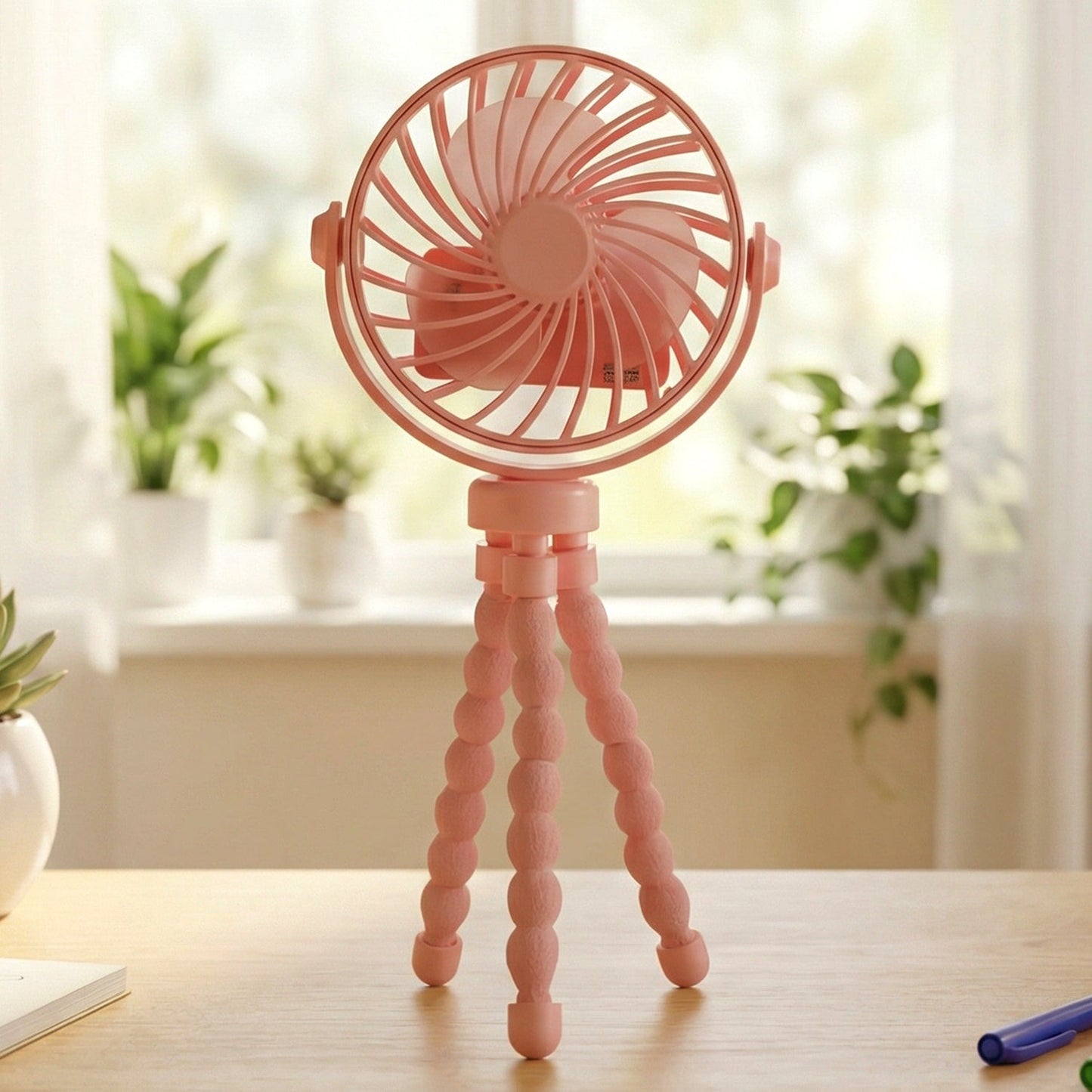 Portable Rechargeable LED Light Fan with Flexible Tripod Stand (1 Pc)
