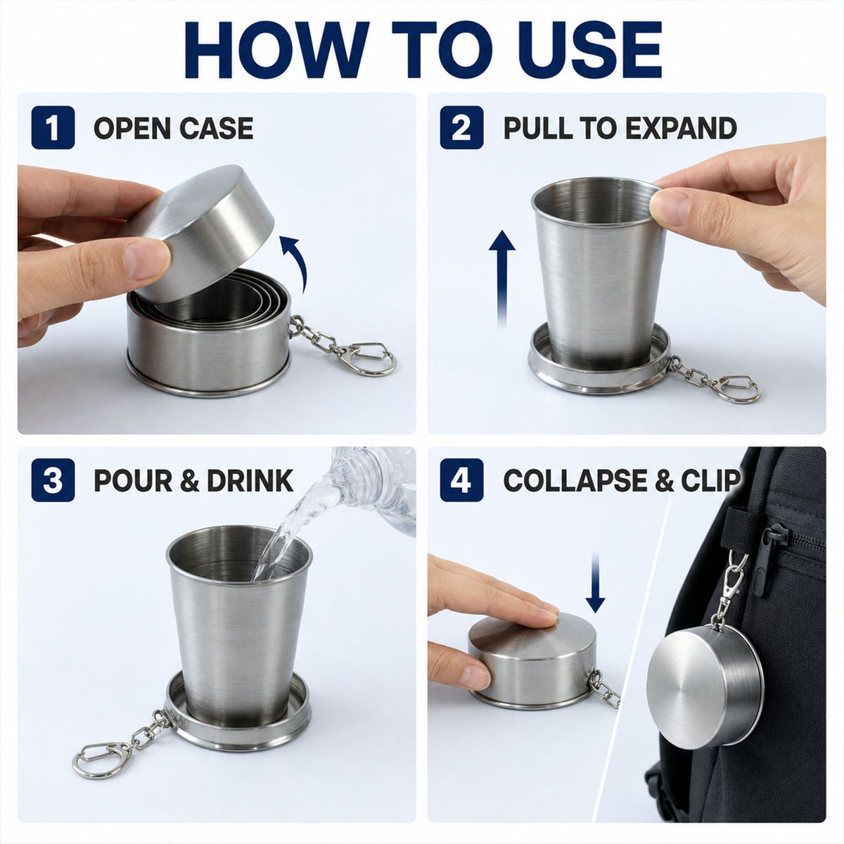 2 in 1 Camping Folding Cup with Keychain (1 Pc)