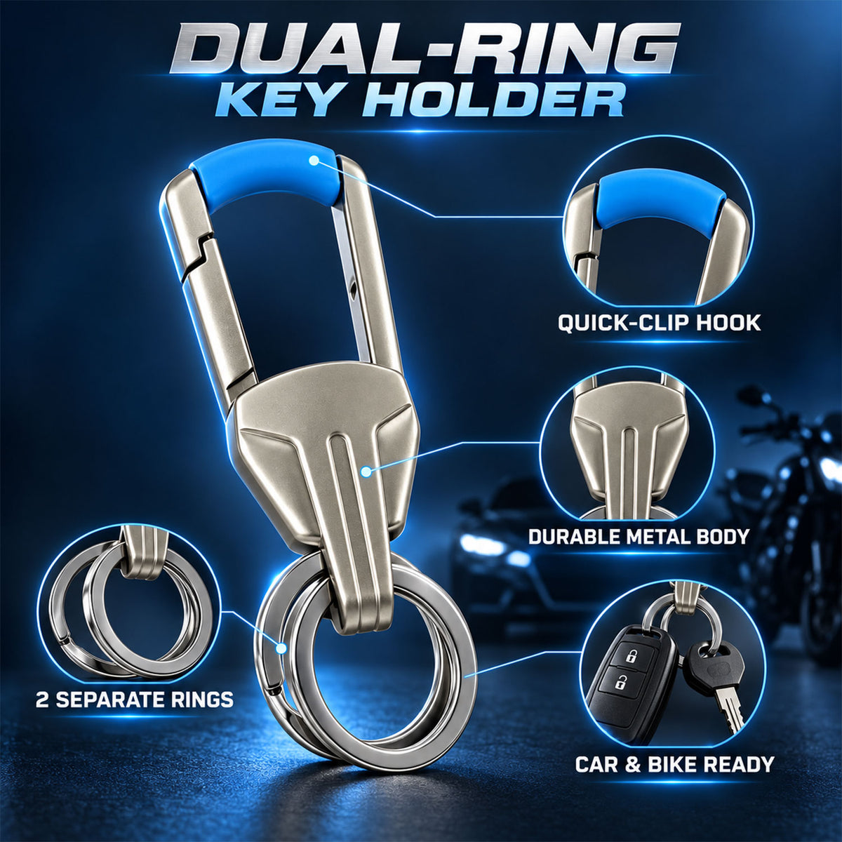 Premium Metal Key Holder with Secure and Stylish Keychain (1 Pc)
