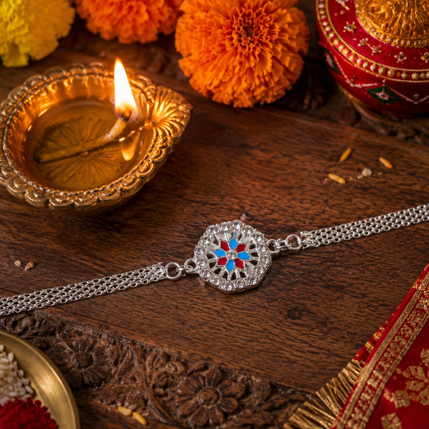 Elegant crystal Rakhi with soft, durable thread