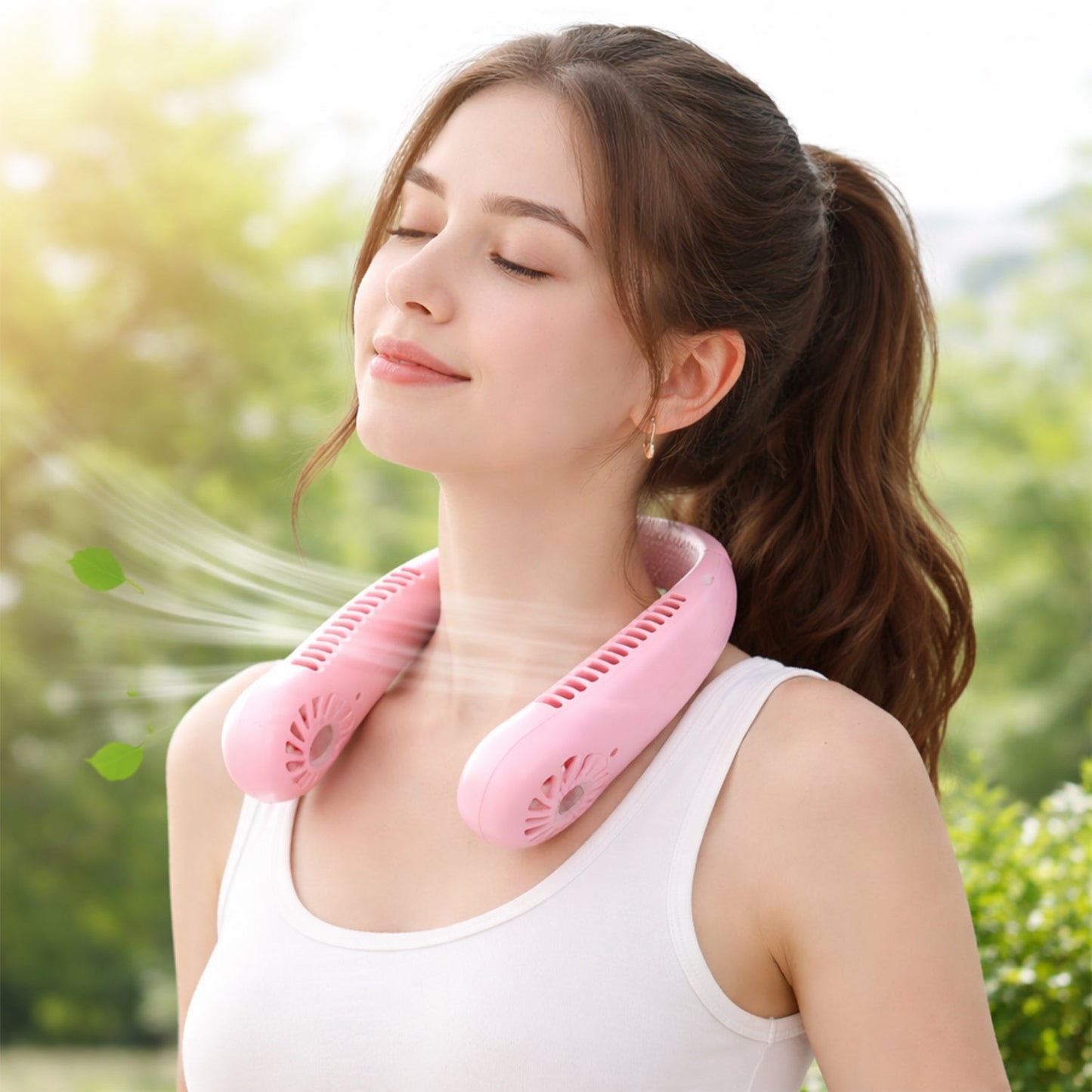 hands free pink neck fan