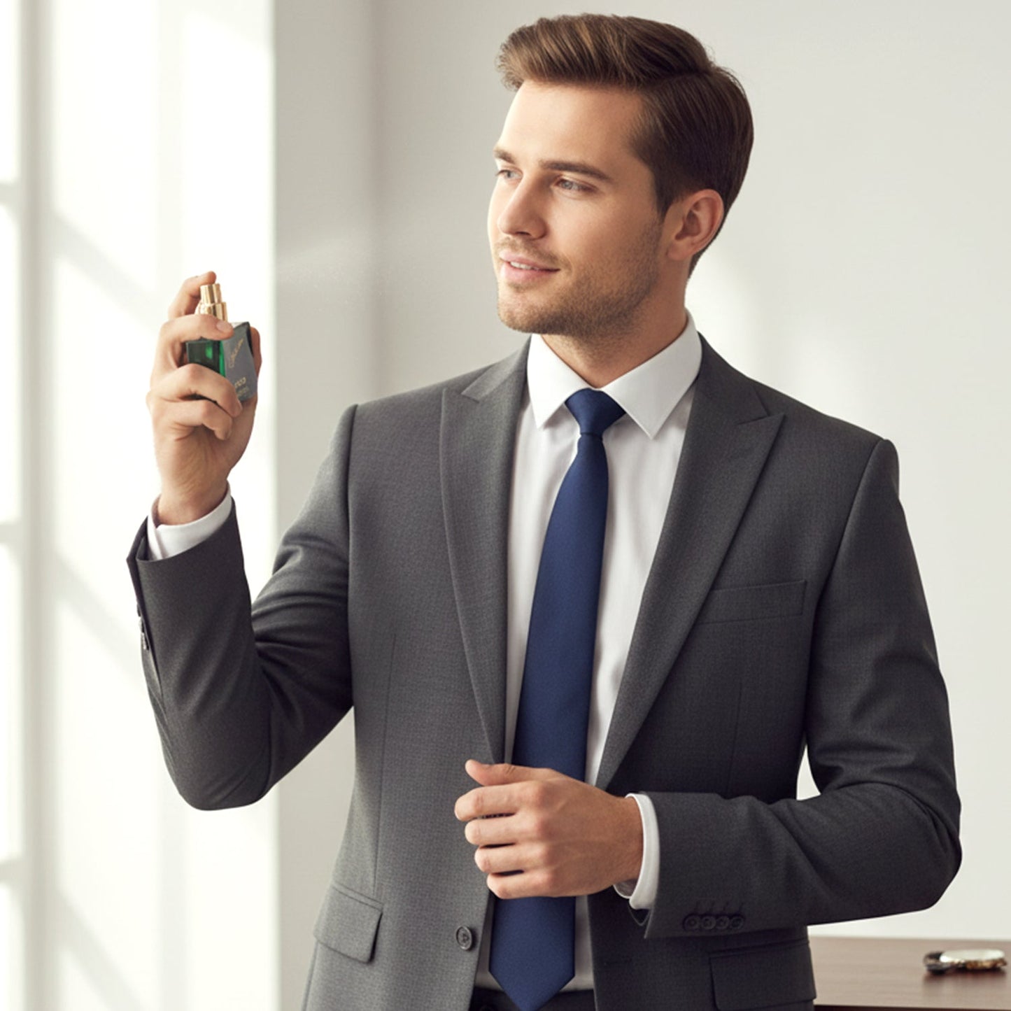 luxury green fragrance perfume bottle view