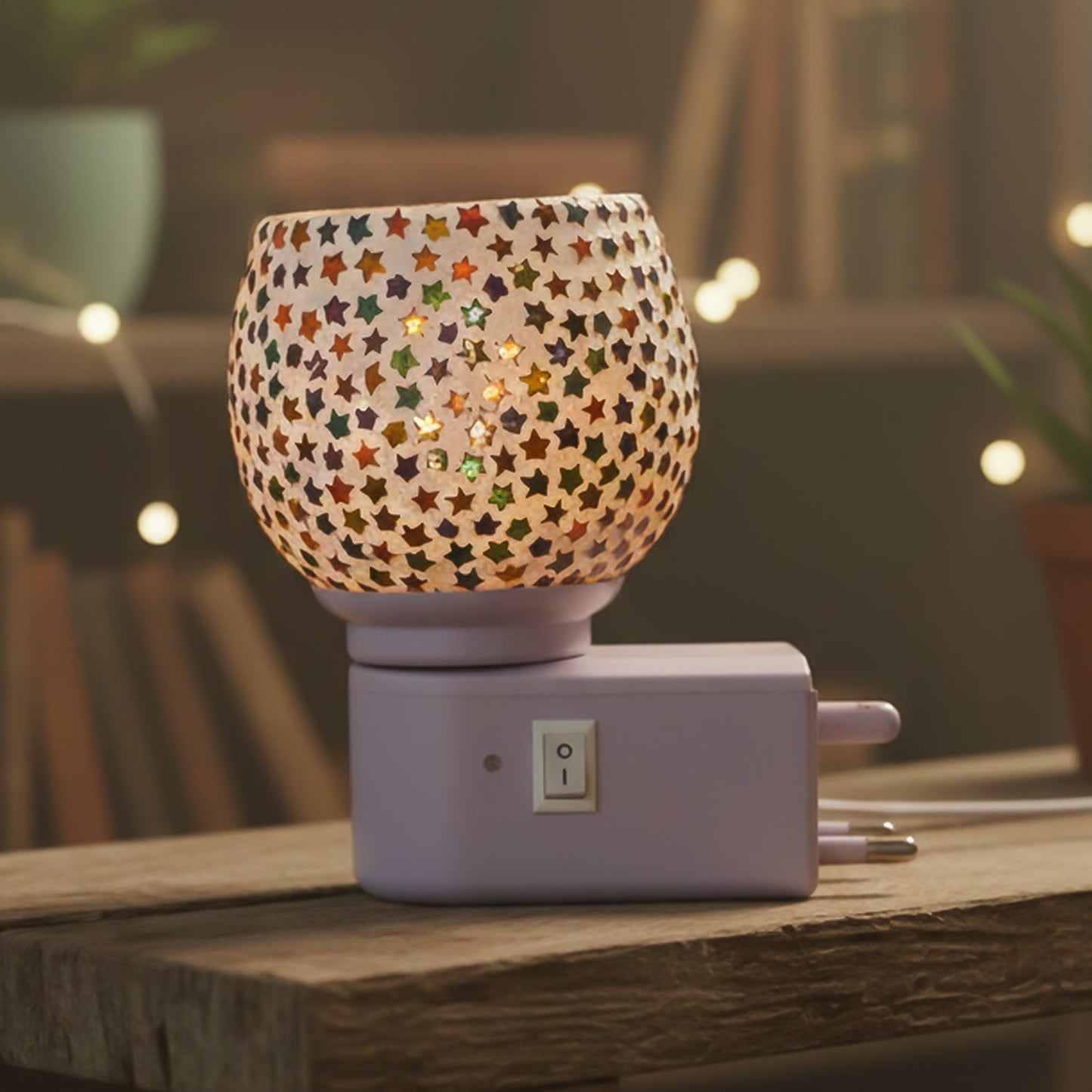 Decorative Star Pattern Mosaic Glass Plug-In Night Lamp (1 Pc)