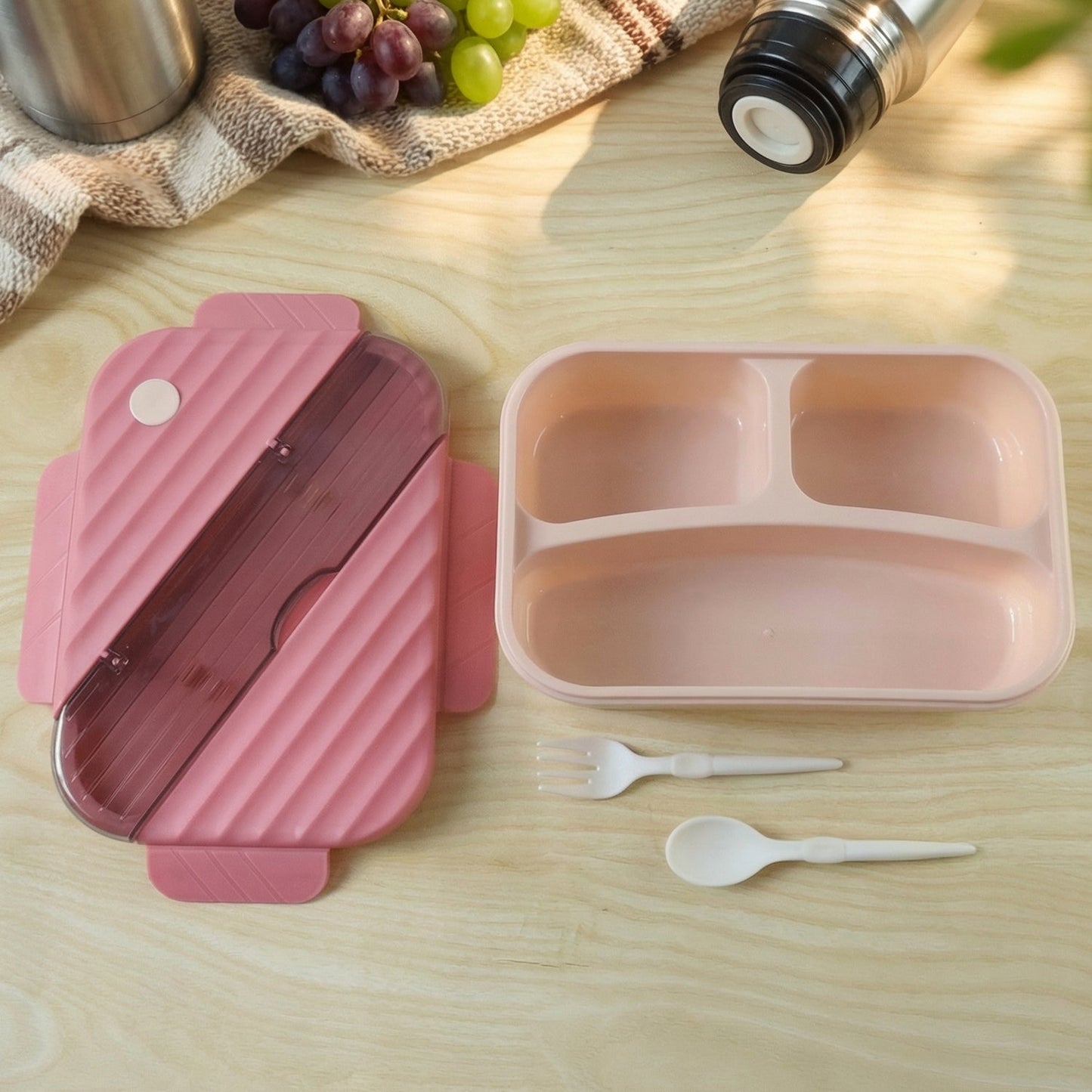 Plastic 3 Compartment Lunch Box for Kids