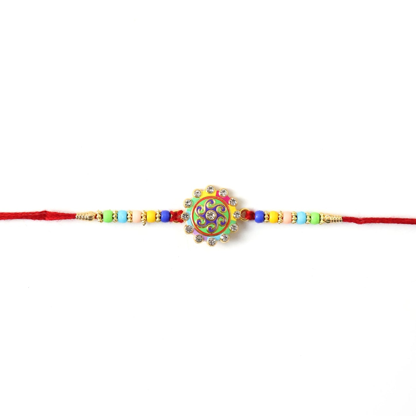 Vibrant beads and stones on designer Rakhi