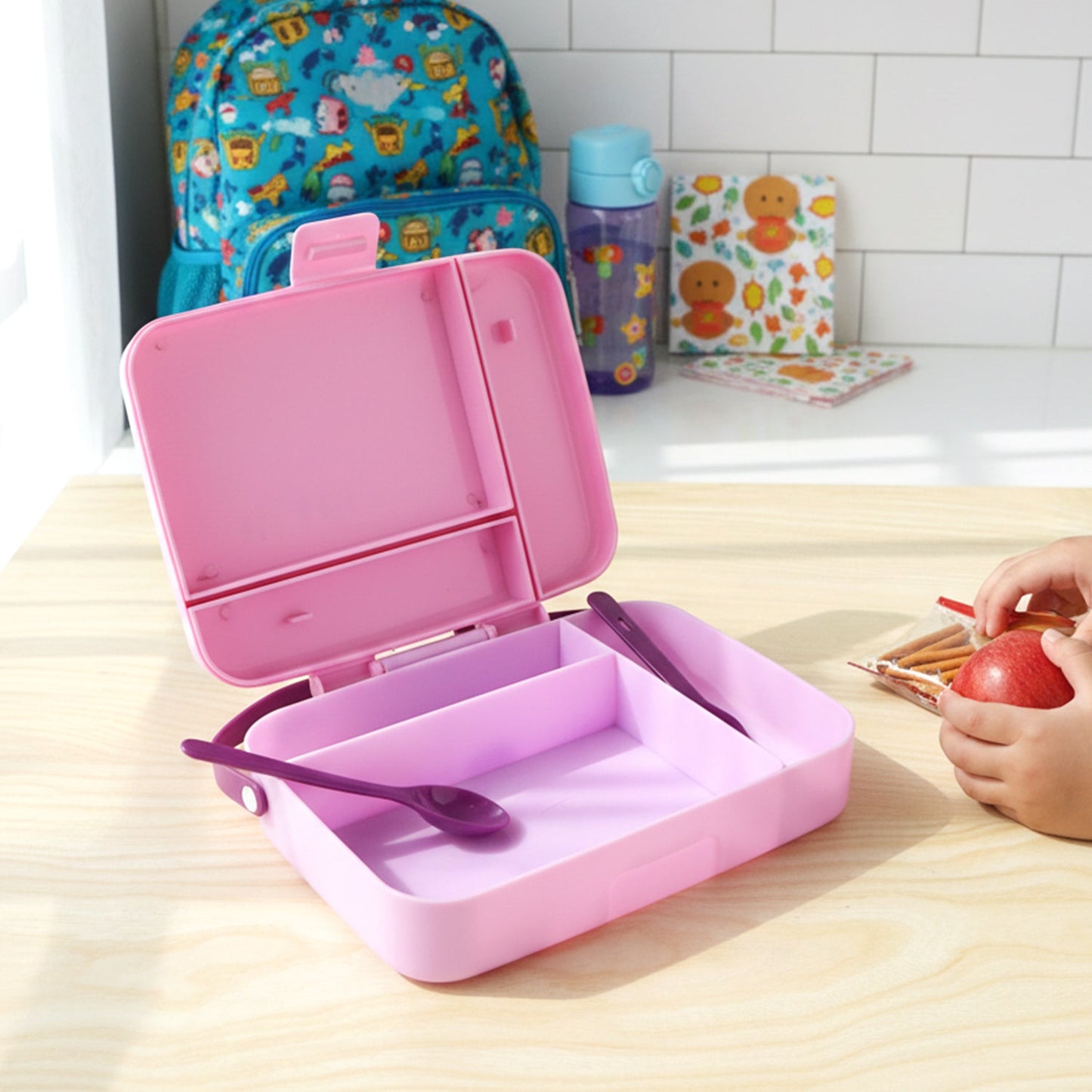 Smart Leak Proof Lunch Box with 3 Compartments and Spoon Set (1 Set)