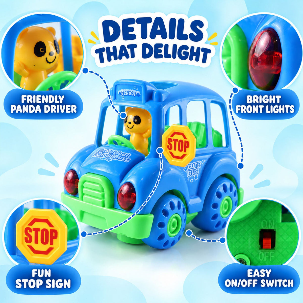 School bus toy feature view