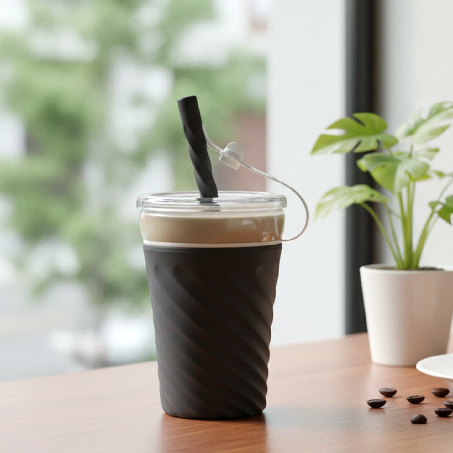 Swirl Design Drinking Tumbler Cup with Lid and Straw (1 Pc)