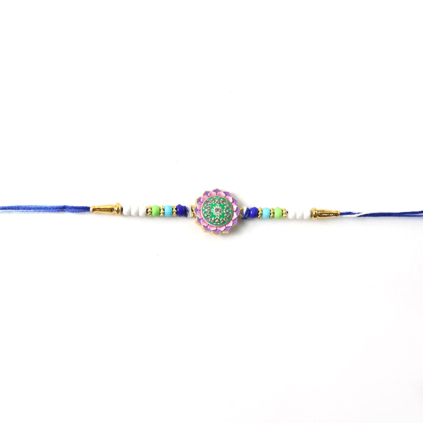 Decorative floral stone Rakhi on soft thread with elegant design