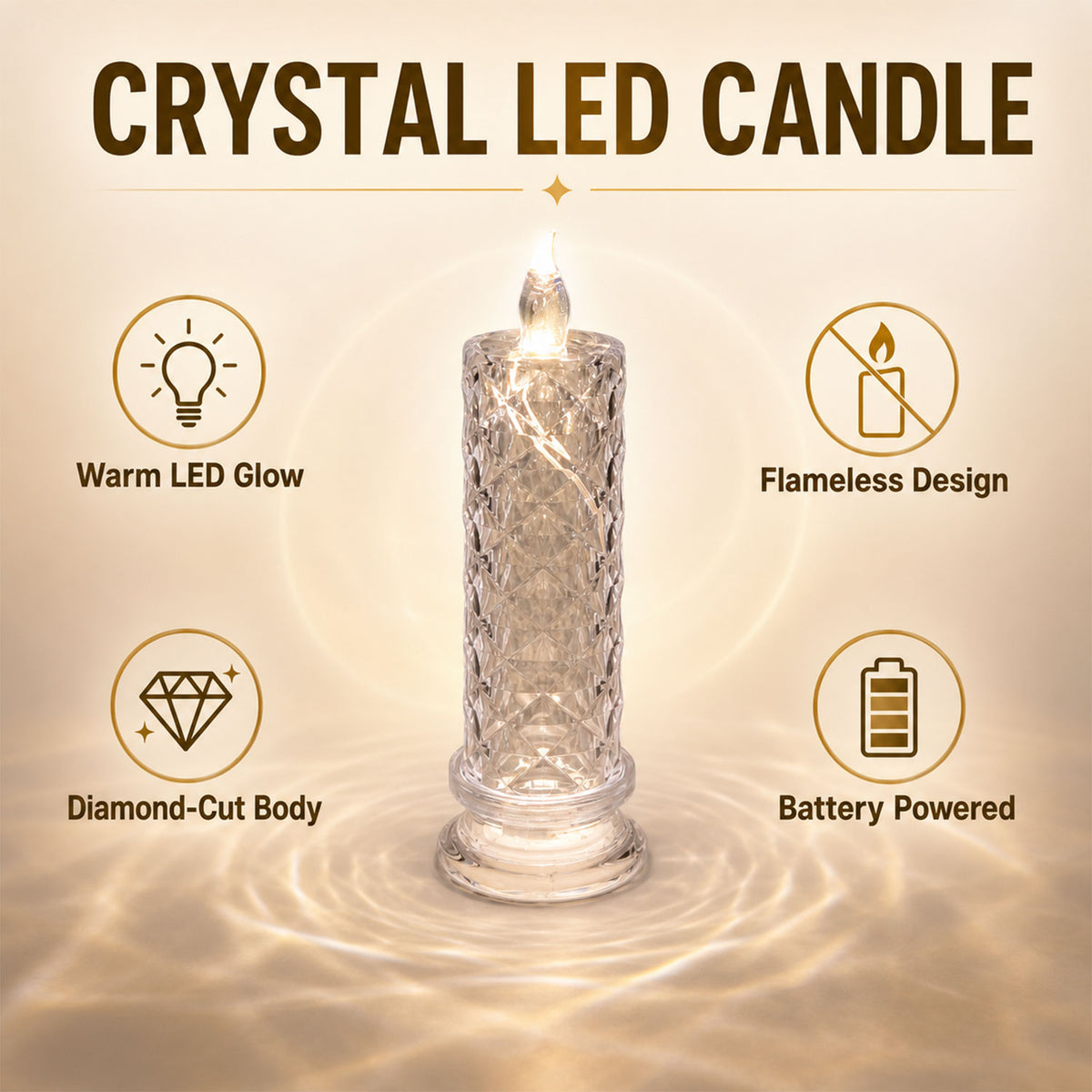 Decorative LED Crystal Candle Light (1 Pc)