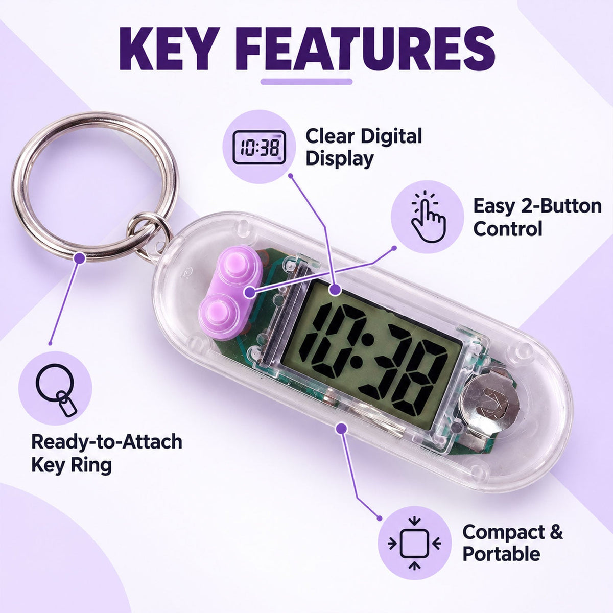 Keychain clock clip detail