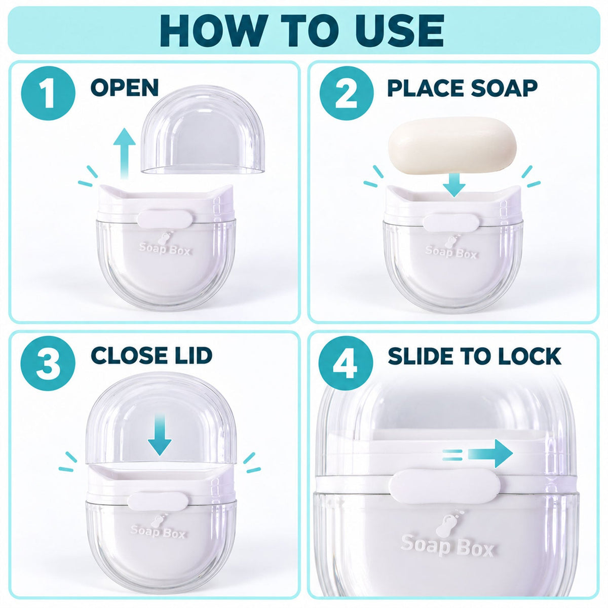 Plastic Travel Soap Case with Slide Lock and Removable Tray for Toiletries (1 Pc)