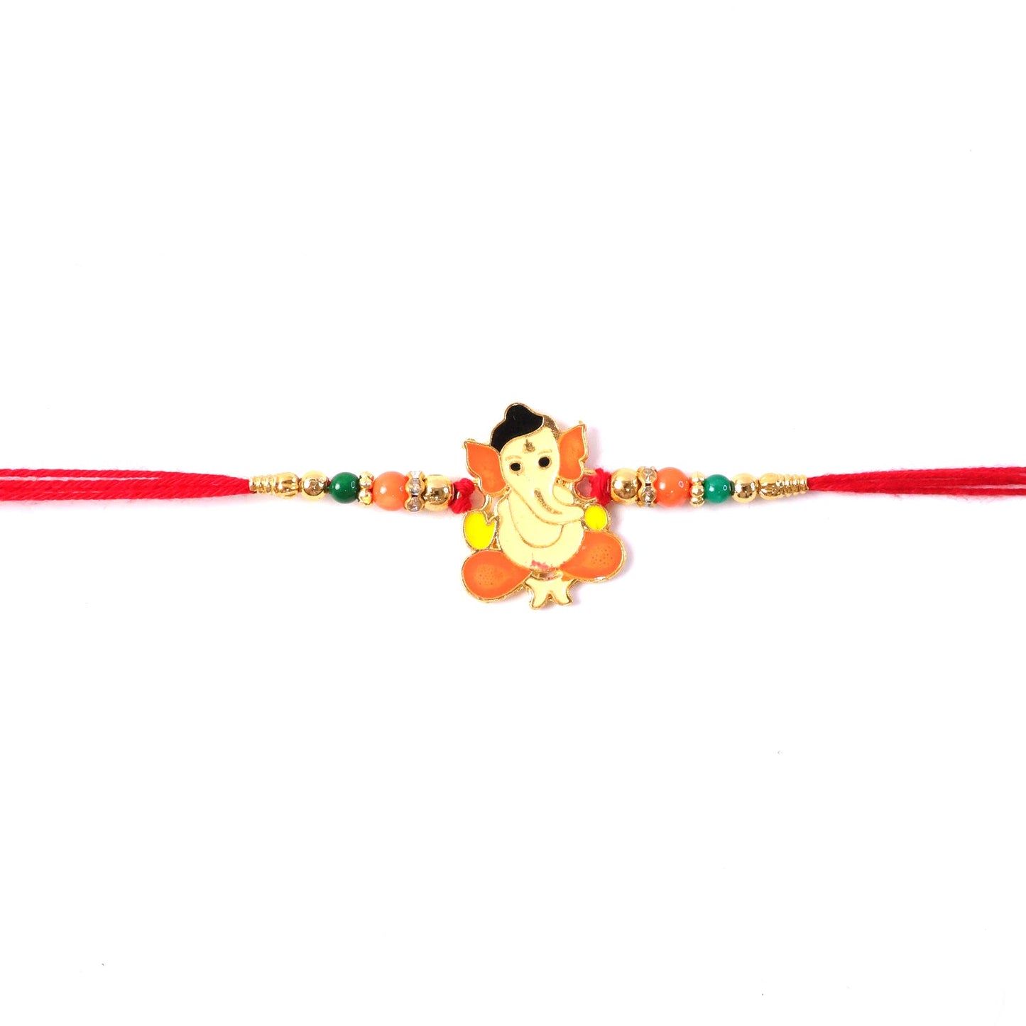Close-up of beads on traditional colorful Rakhi