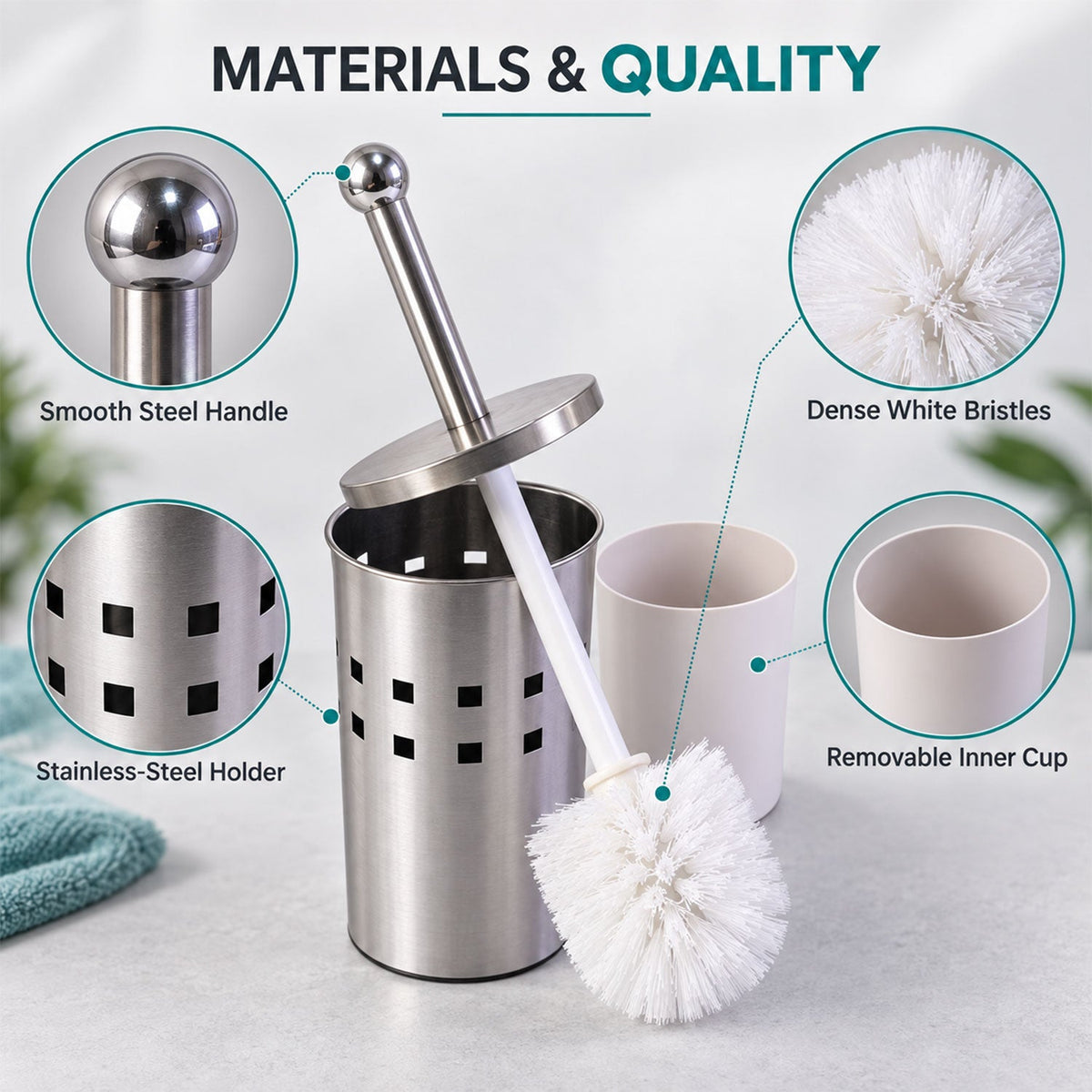Steel toilet brush white bg