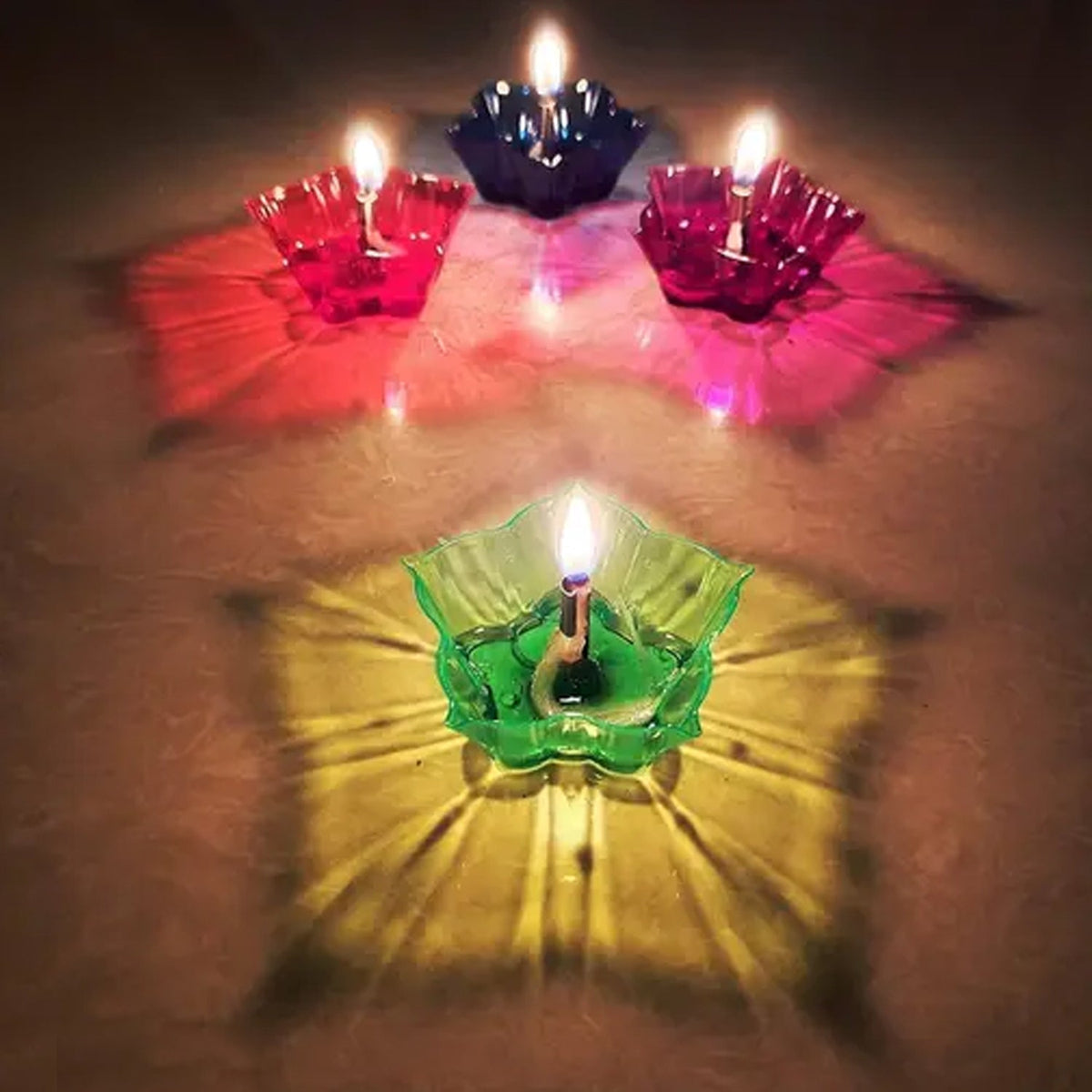 Lotus Reflection Diya Set for Home Decor, Colourful Tealight Holders (12 Pc Set)