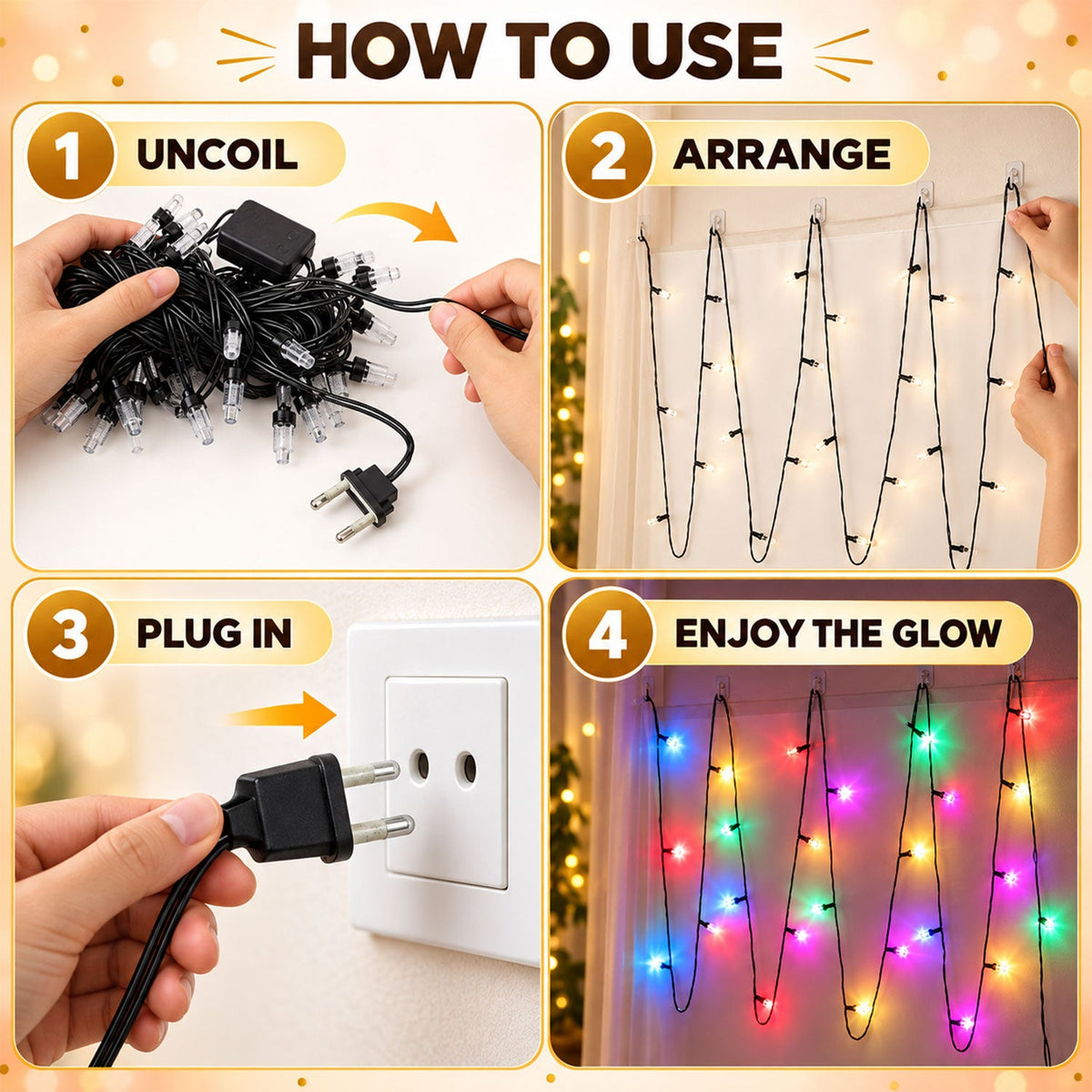 LED string lights white bg