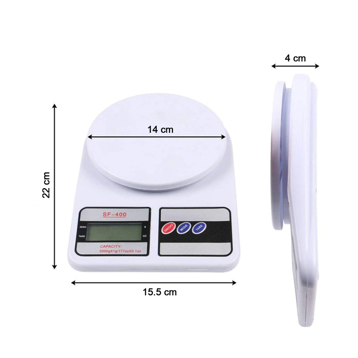 Digital scale for accurate 10 kg measurements.