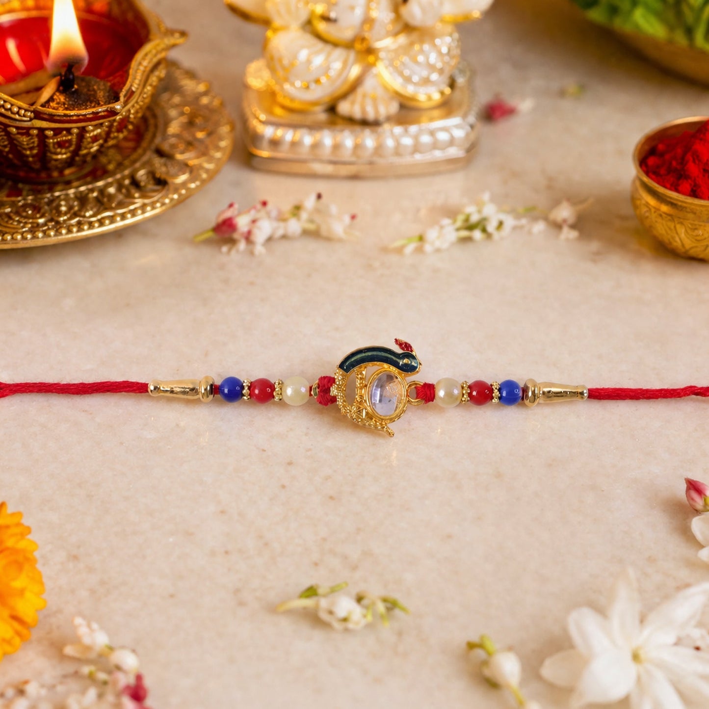 Festive Rakhi ready for Raksha Bandhan celebrations with decorative beads