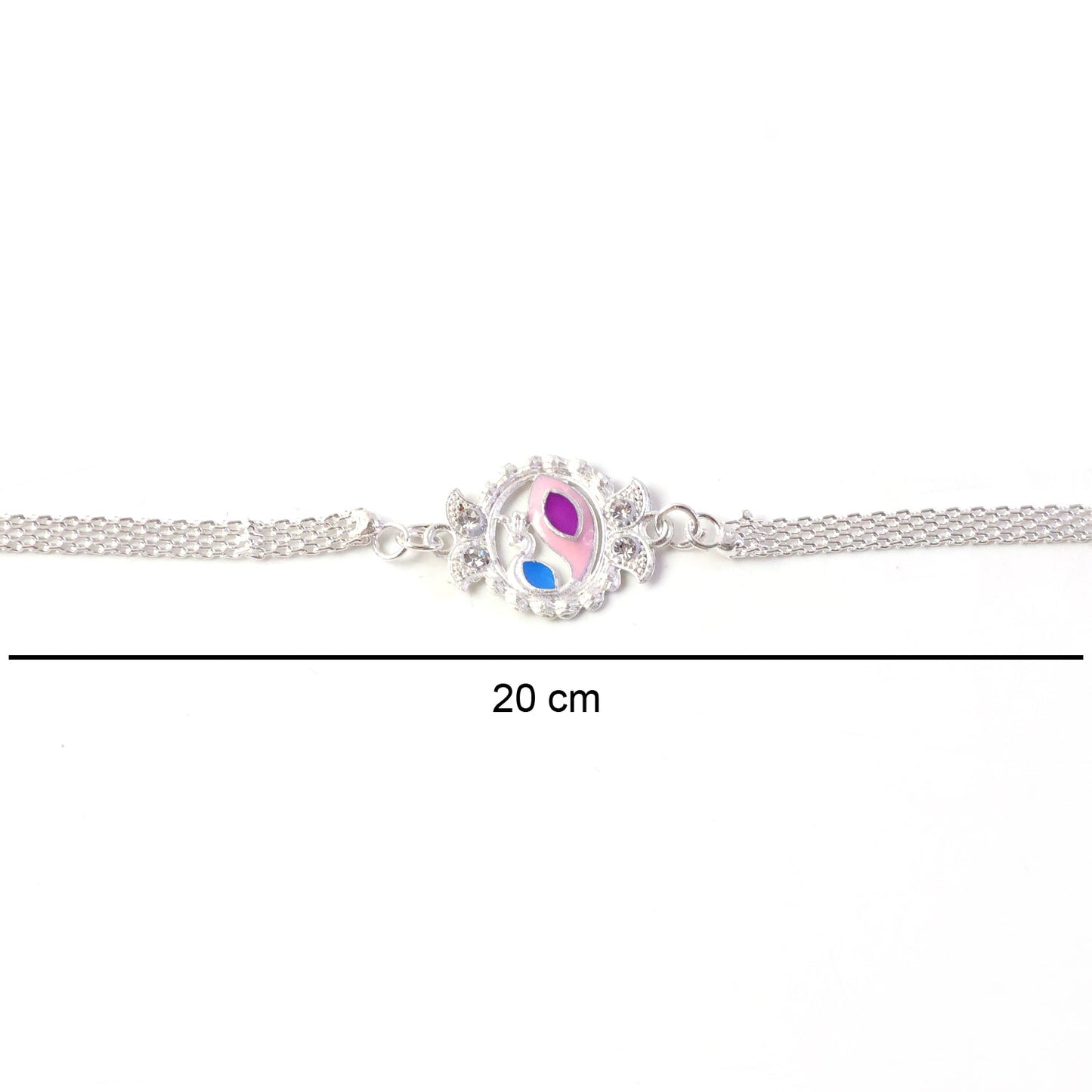 Traditional peacock motif Rakhi with vibrant beads and design