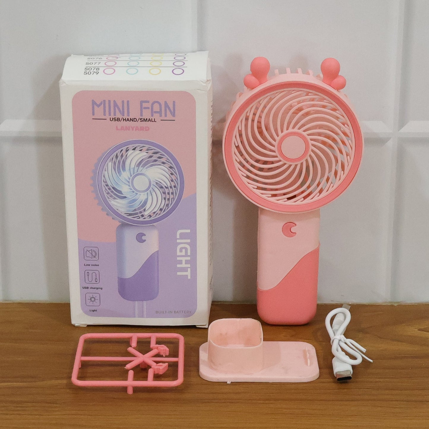 Portable USB Rechargeable Mini Fan with LED Light (1 Set)