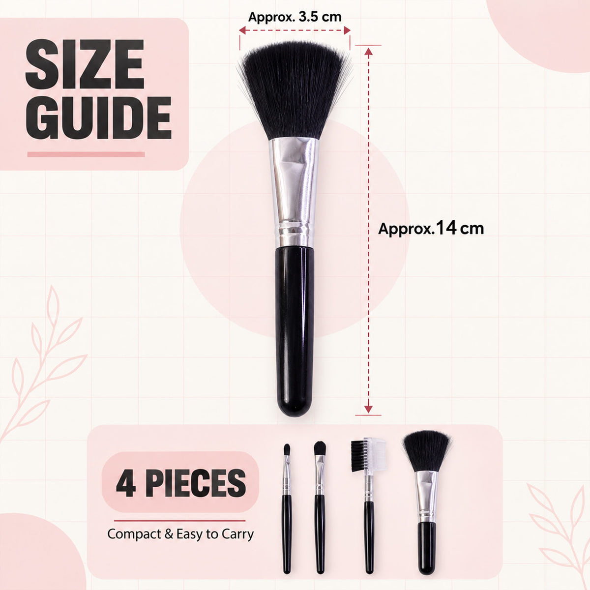 Mini Makeup Brush Set for Face Eye Brow and Lip Makeup with Compact Tools (4 Pc)