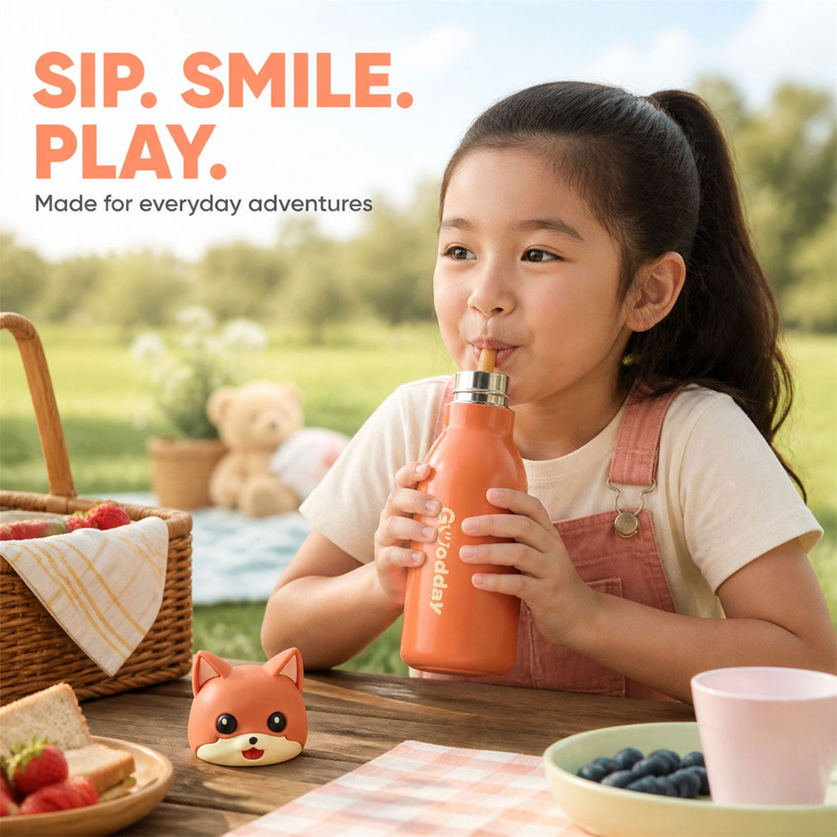 Child drinking from the straw water bottle
