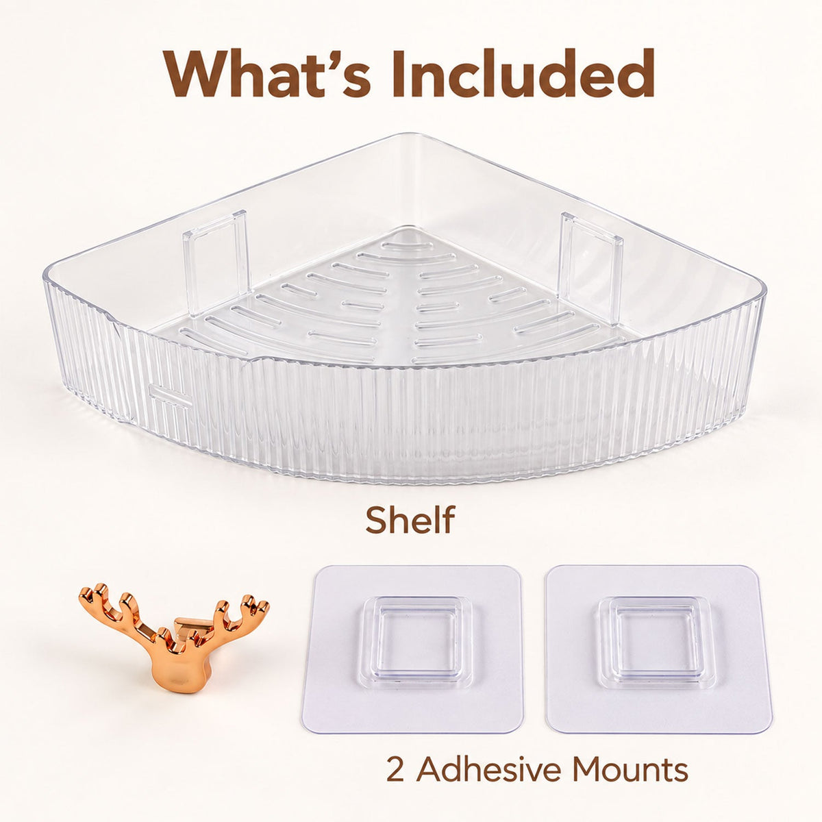 Single transparent corner rack on a plain white background