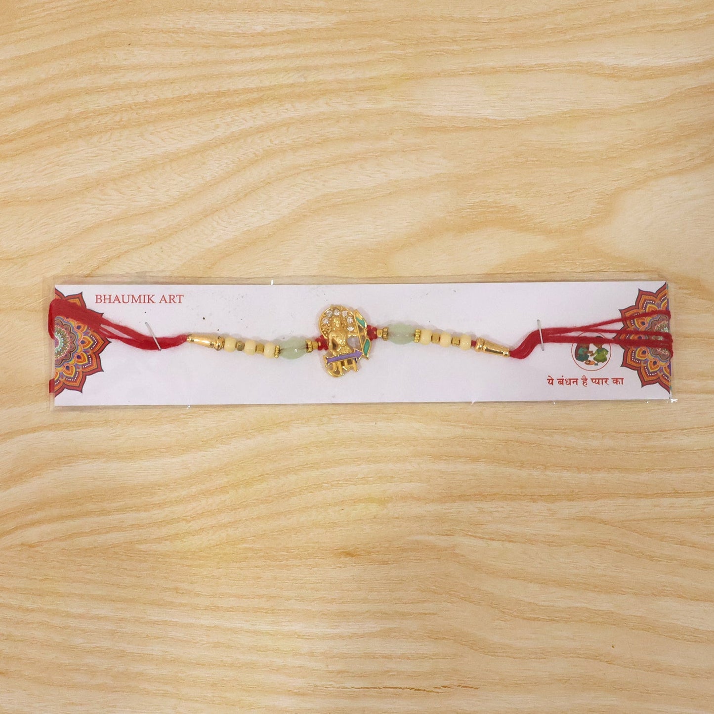 Full design of Lord Ram Rakhi with beads and thread
