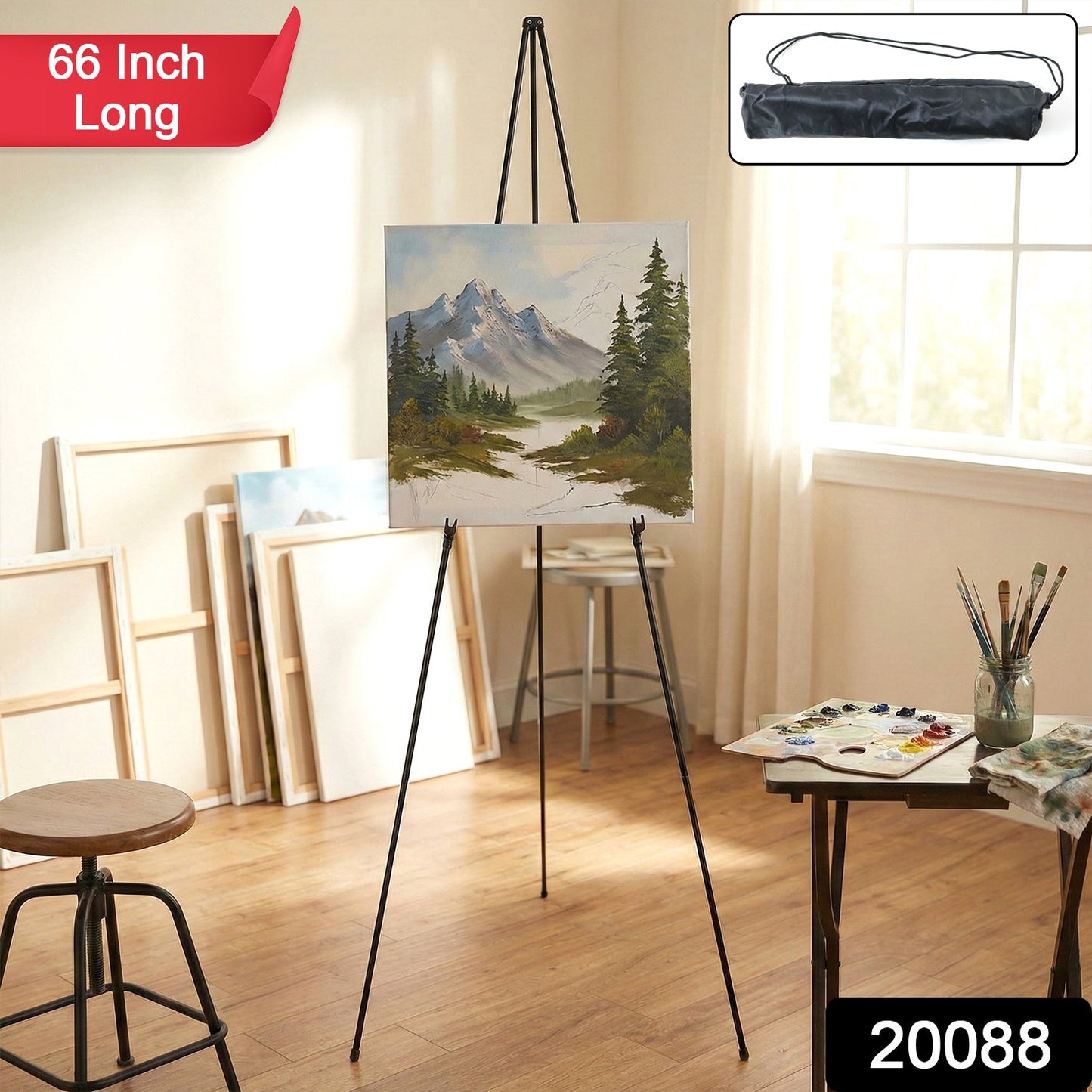 66 Inch Long Adjustable Metal Tripod Easel Stand with Carry Bag (1 Pc)
