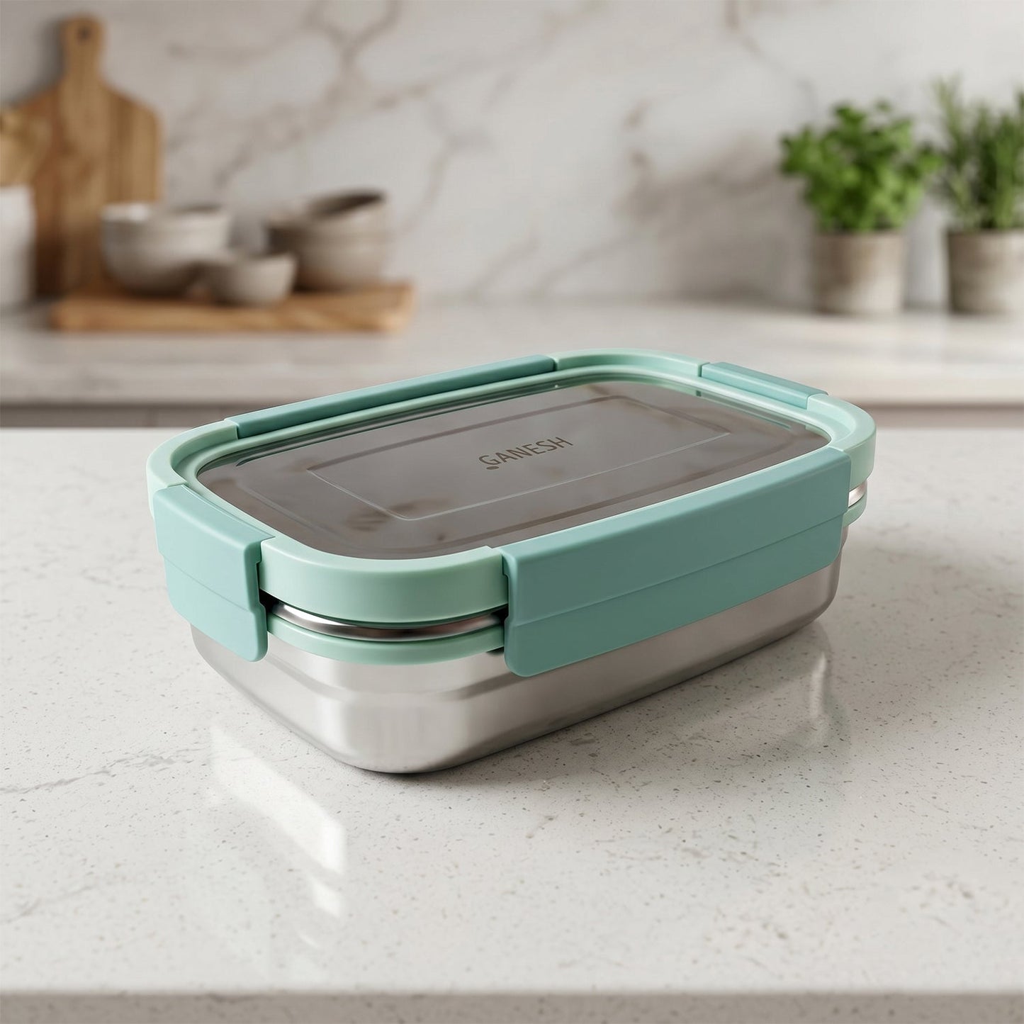 Ganesh Shine 750 Stainless Steel Lunch Box Set with Small Side Container (1 Set)