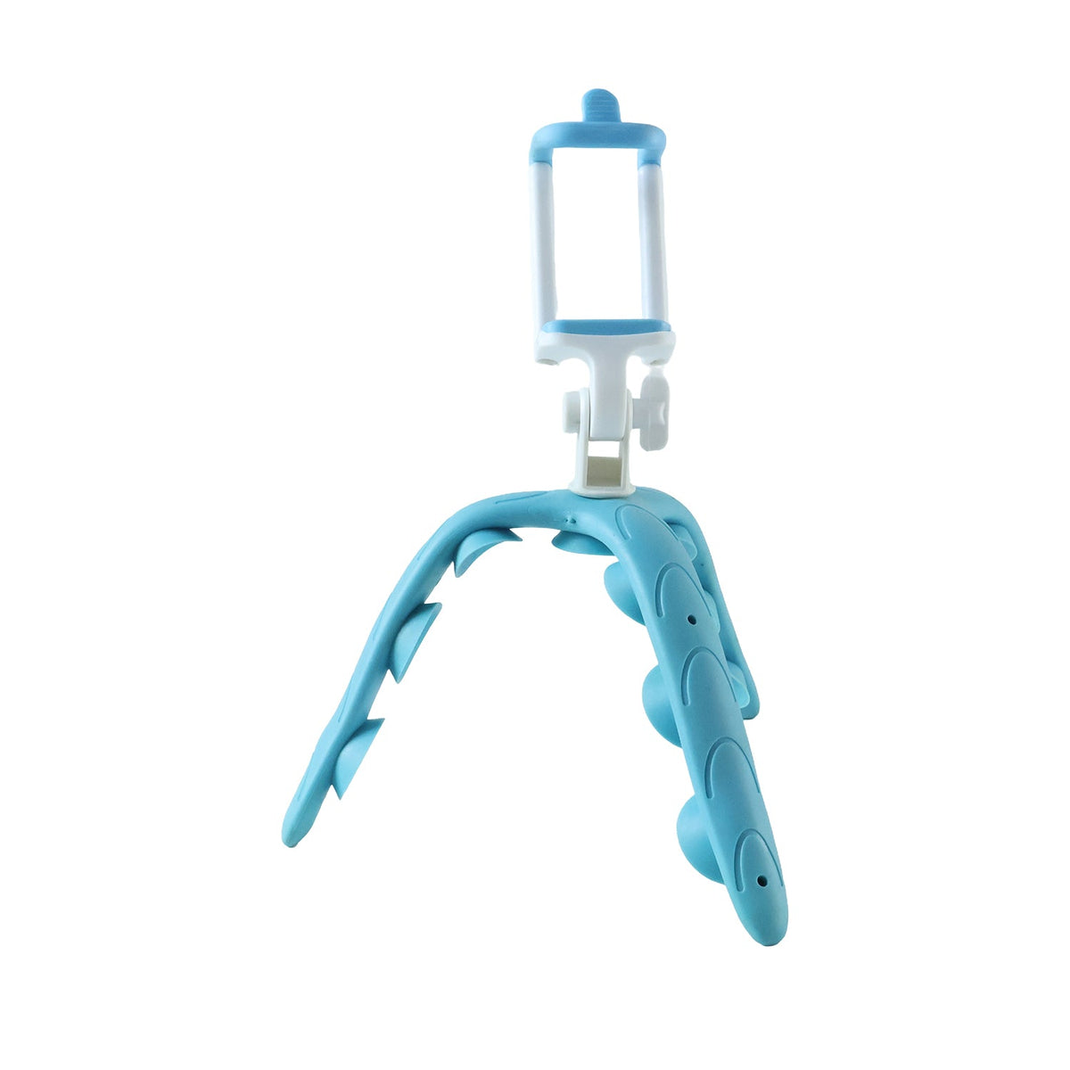 A blue and white flexible octopus-style tripod for phones, shown against a plain white background.