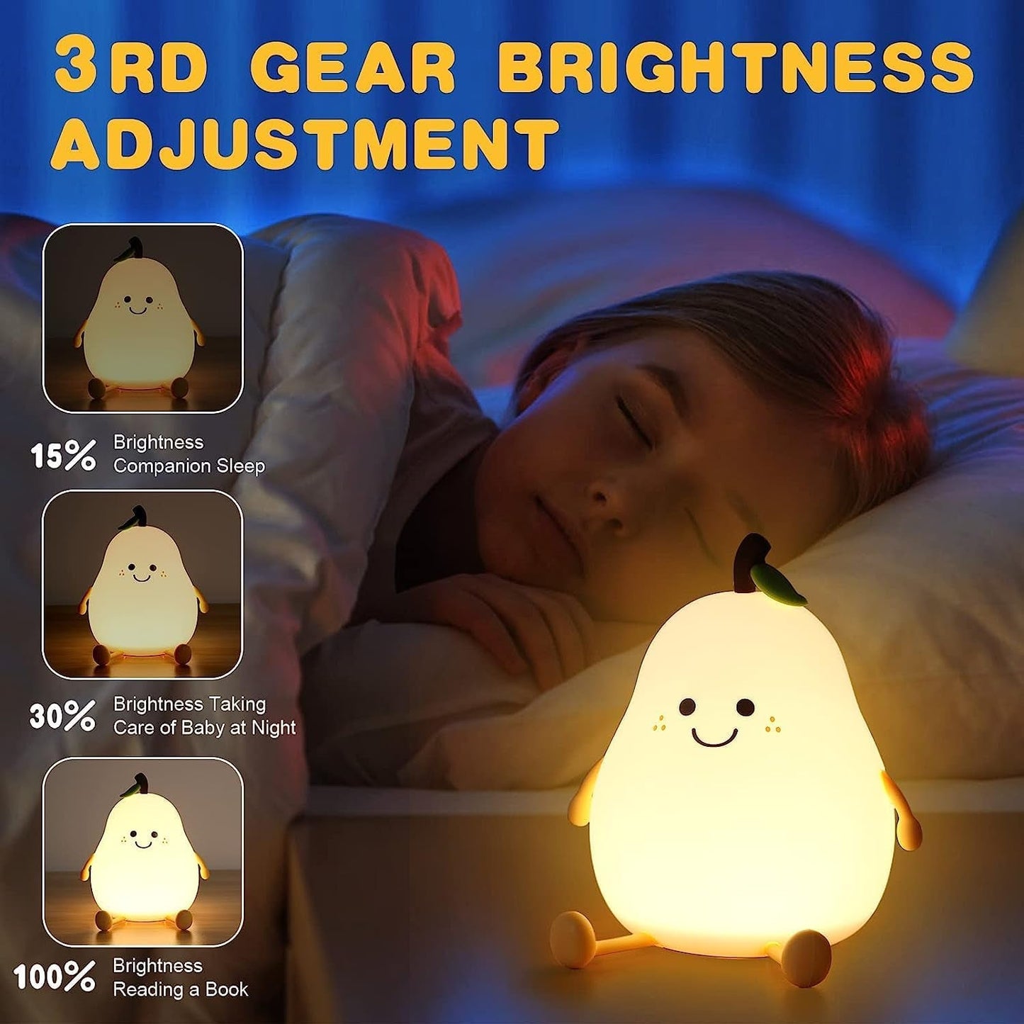 Cute Pear Shape Silicone Night Lamp With Multi Color Changing Mode (1 Pc)