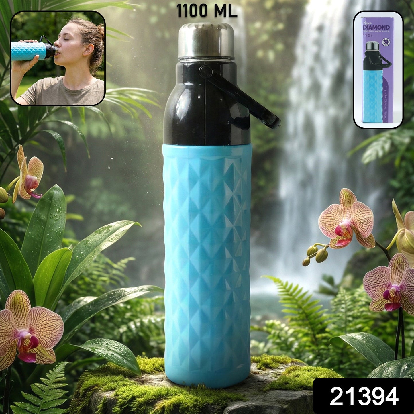 Plastic 1100 ML Approx Diamond Texture Sports Water Bottle (1 Pc)