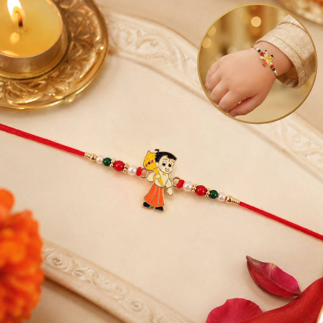 Full view of Kids Cartoon Rakhi thread showcasing its playful design.