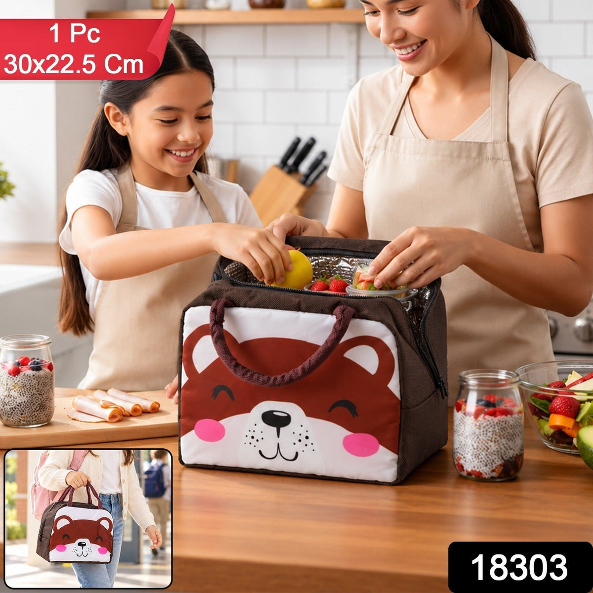 Front view of the cartoon kids insulated lunch bag