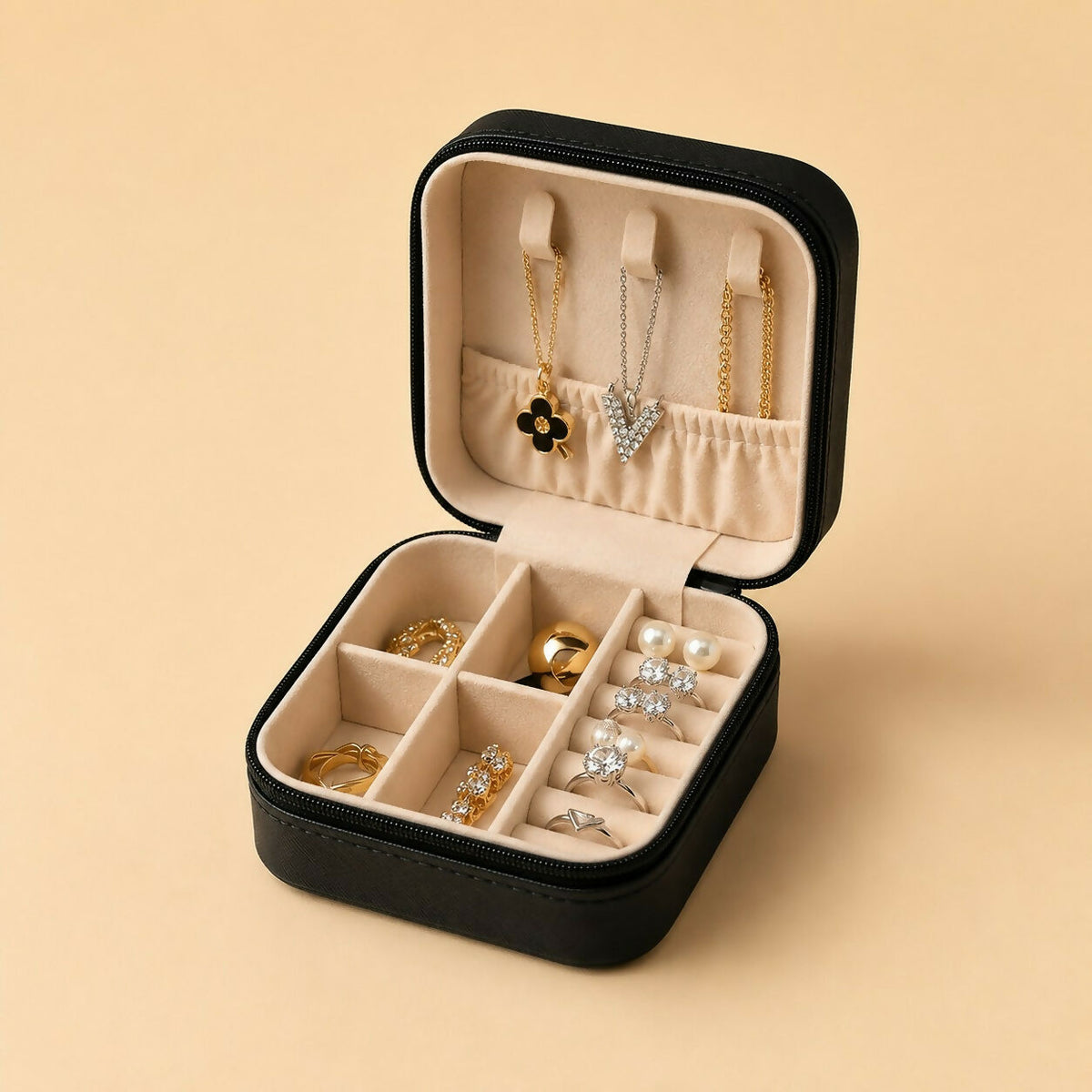Portable PU Leather Travel Jewelry Organizer for Rings & Earrings