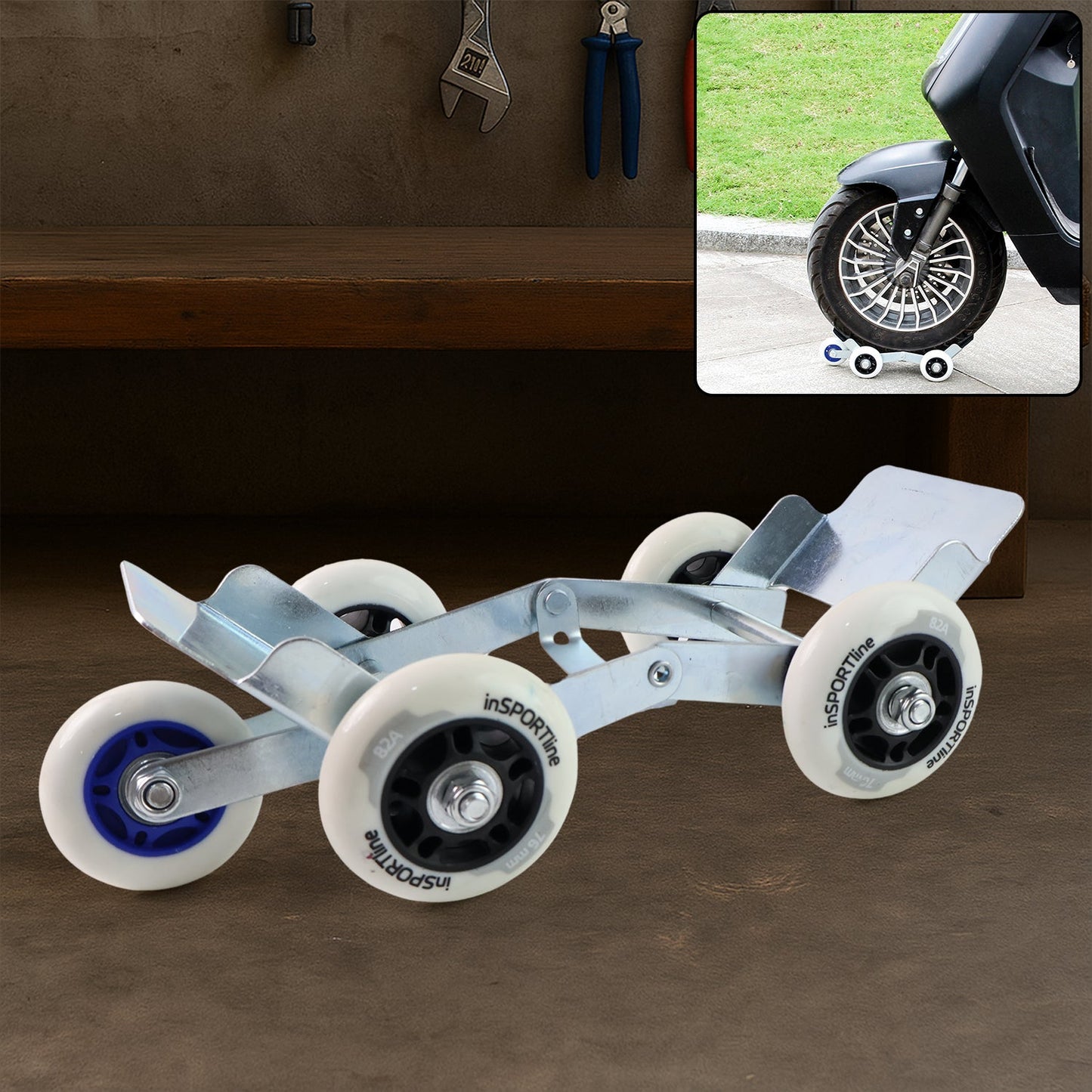 Universal Scooter/Bike Parking Support Roller with Heavy-Duty Wheels