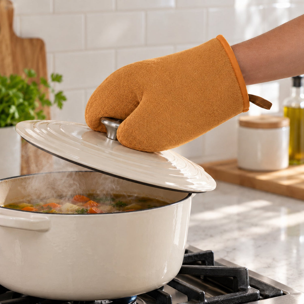 Reusable Kitchen Oven Mitt with Thumb Grip & Hanging Loop for Baking (1 Pc)