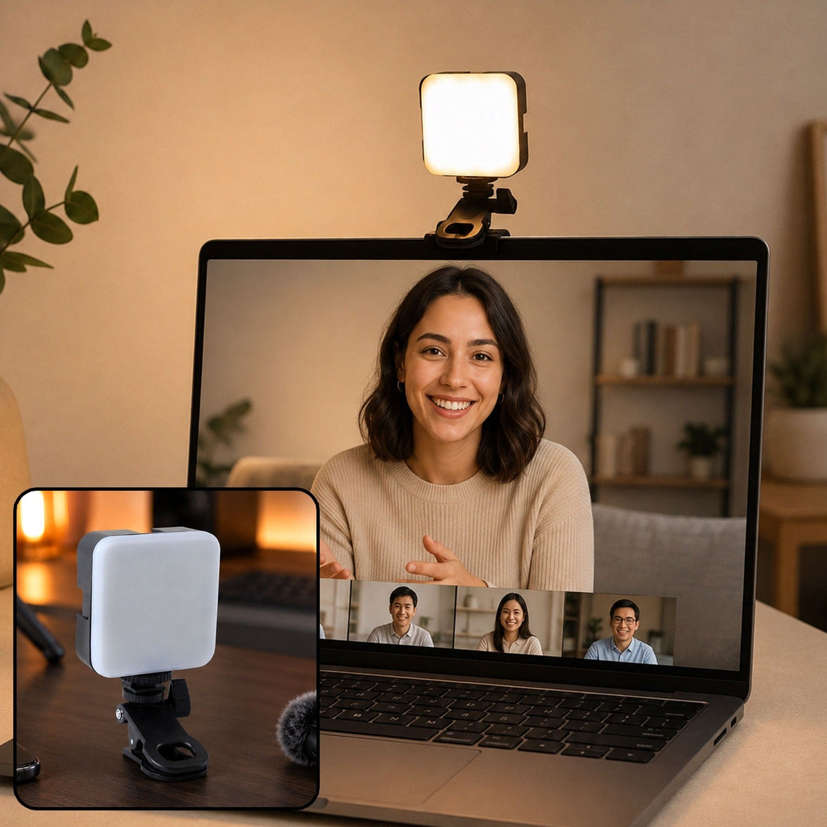 Portable rechargeable RGB camera LED light with clip mount