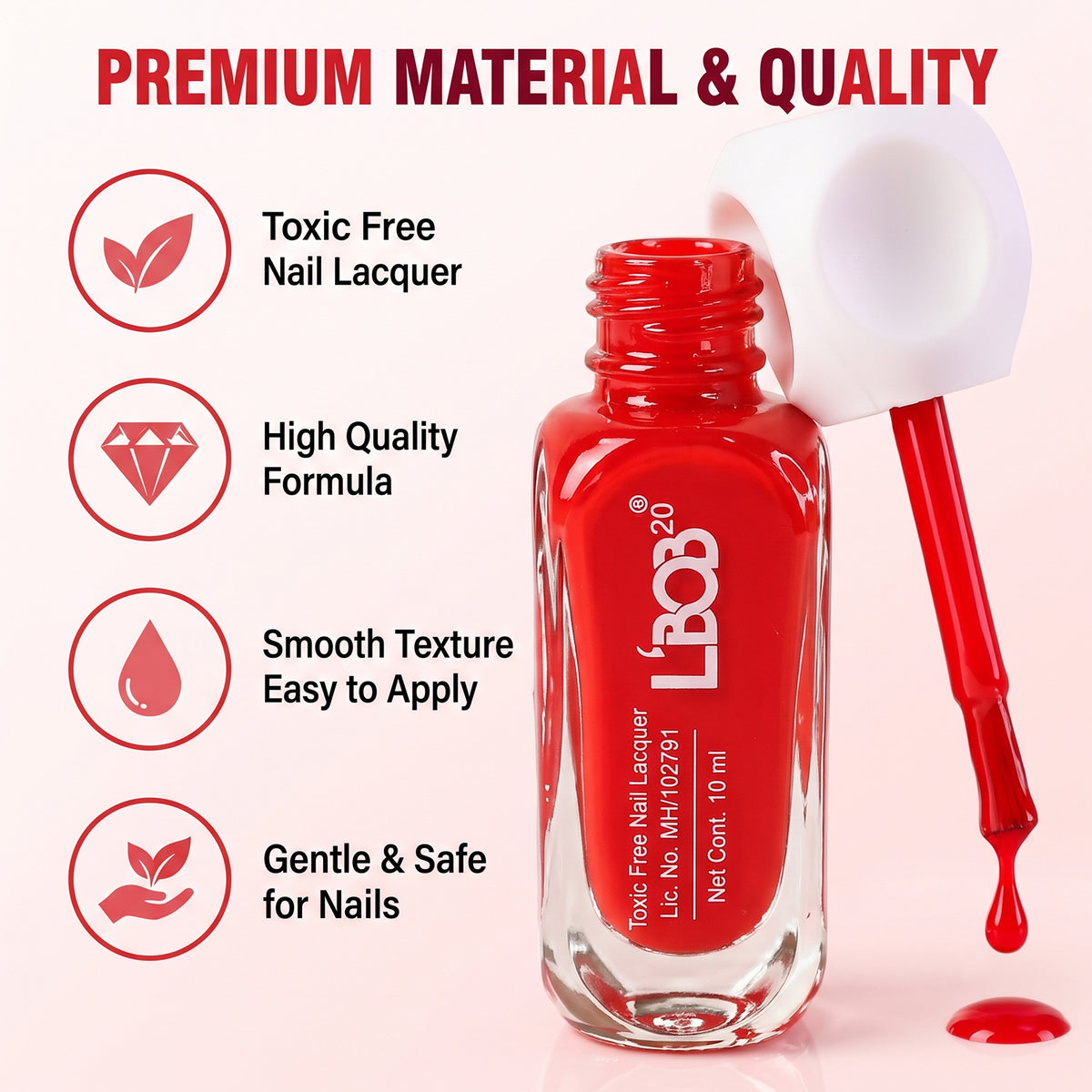 Classic Red Colour Nail Polish with Matte Finish & Brush Applicator (10 ML)