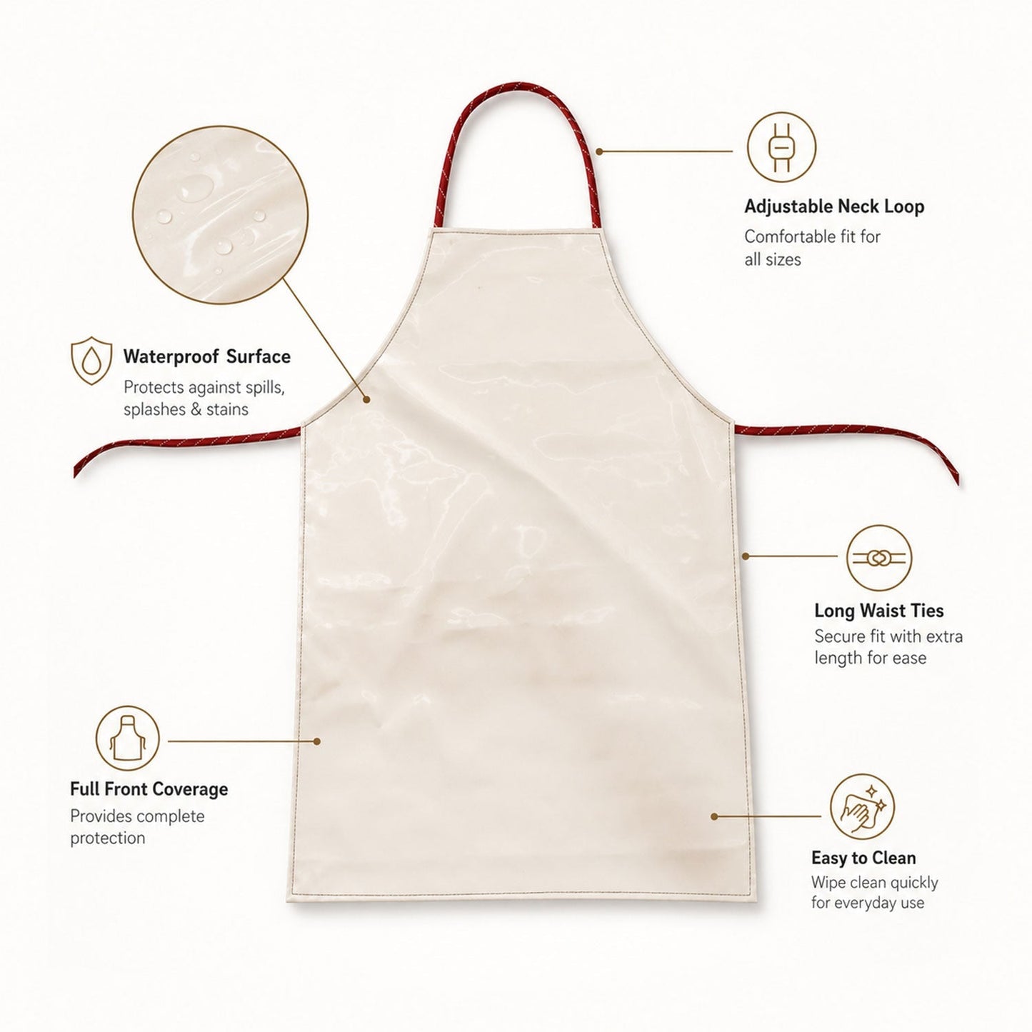 Full view of white waterproof kitchen apron