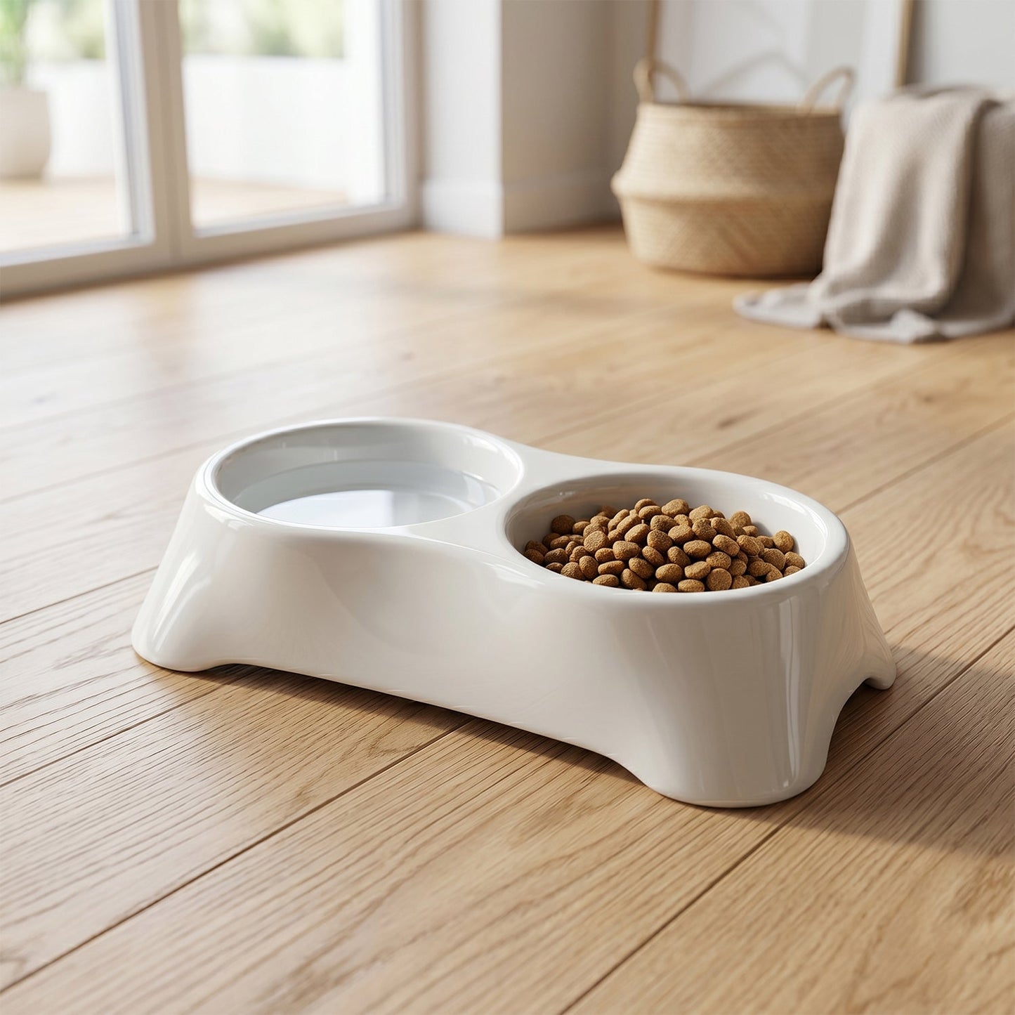 Dual bowl pet feeder design