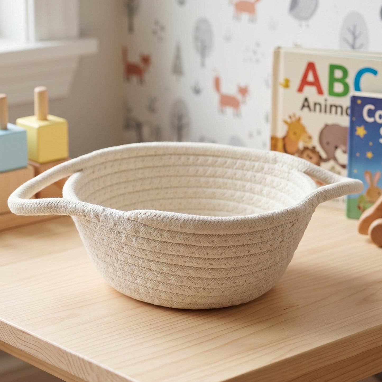 Cotton rope woven storage basket handles