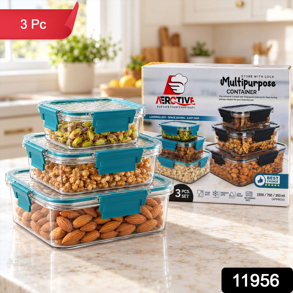 Multipurpose Plastic Containers / Lunch Boxes (3 Pcs Set / 1500, 750, 350 ML Approx)