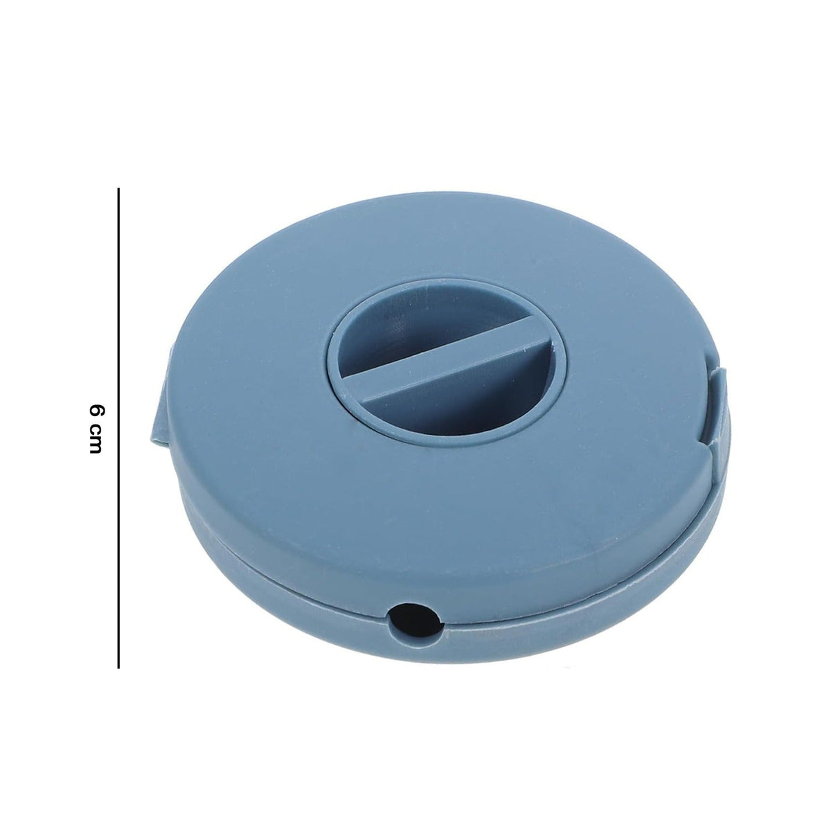 A closed blue cable winder case is shown with a 6 cm measurement indicator on a white background.